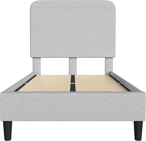 Miniatura 12 de Taylor & Logan Adaire - Base de cama tapizada de tela con cabecero redondeado en gris claro, tamaño individual