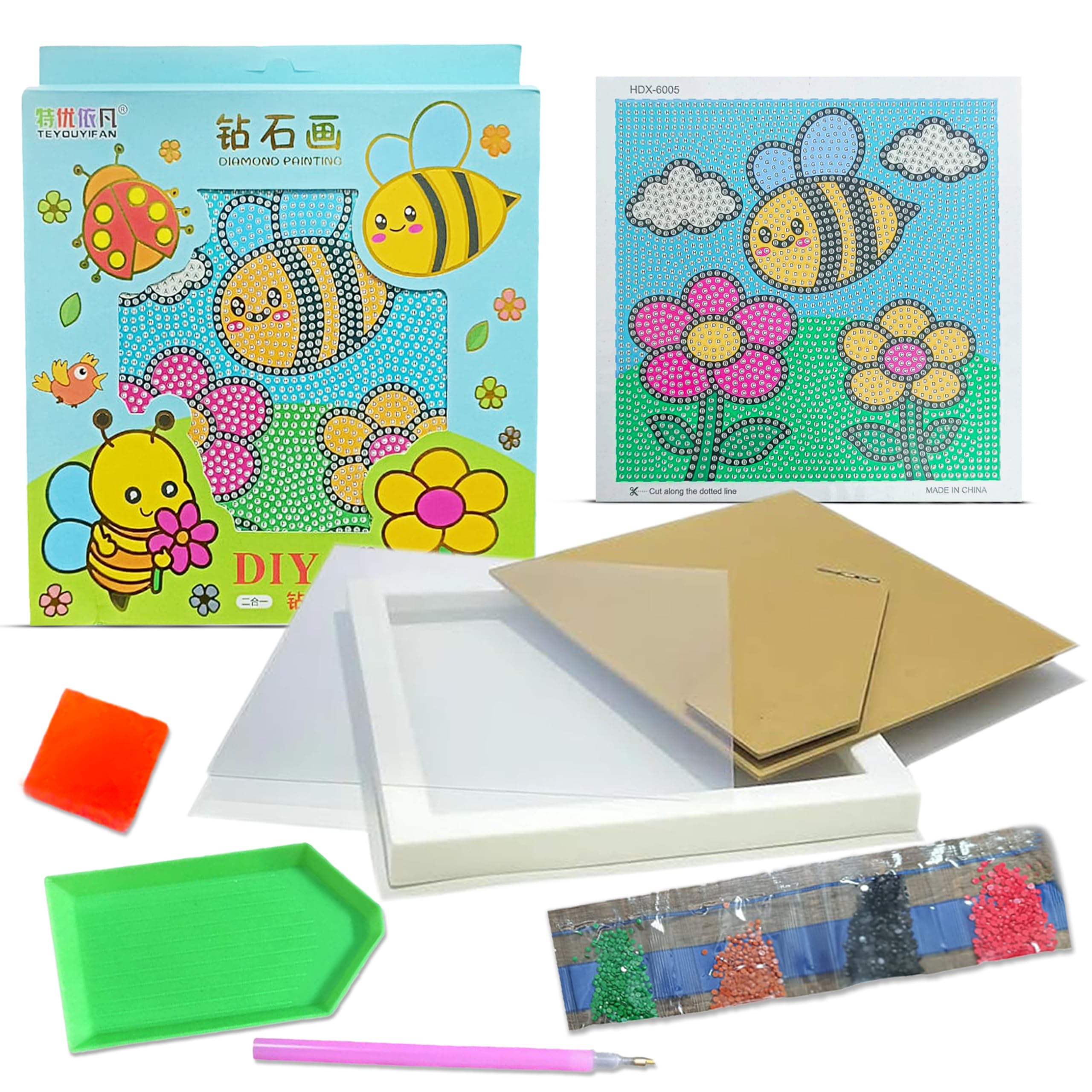 LitVibes DIY Diamond Painting Kit with Frame for Kids & Adults Art & Craft Set Suitable for Home & Wall Decoration Fun Birthday Return Gift for Children Multicolor Parent-Child Game - (Fly Design)-picture-16