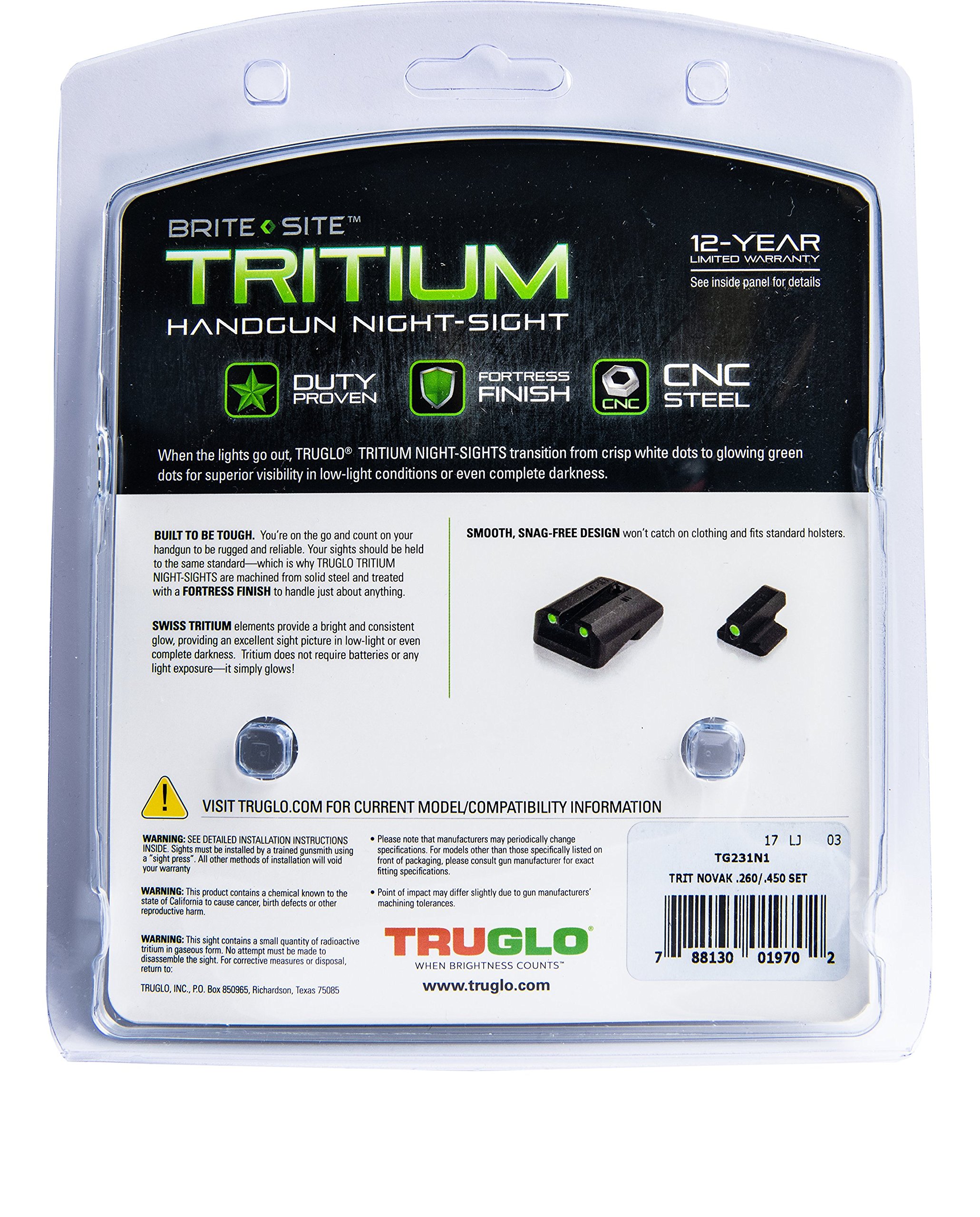 TRUGLO Tritium Handgun GlowinTheDark Night Sights for 1911 Pistols