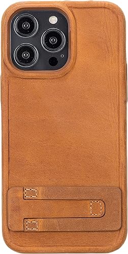 Miniatura 2 de Bayelon Funda de casco para iPhone 14 Pro - Funda delgada 360 de grano completo - Funda de cuero con función de atril (marrón antiguo)
