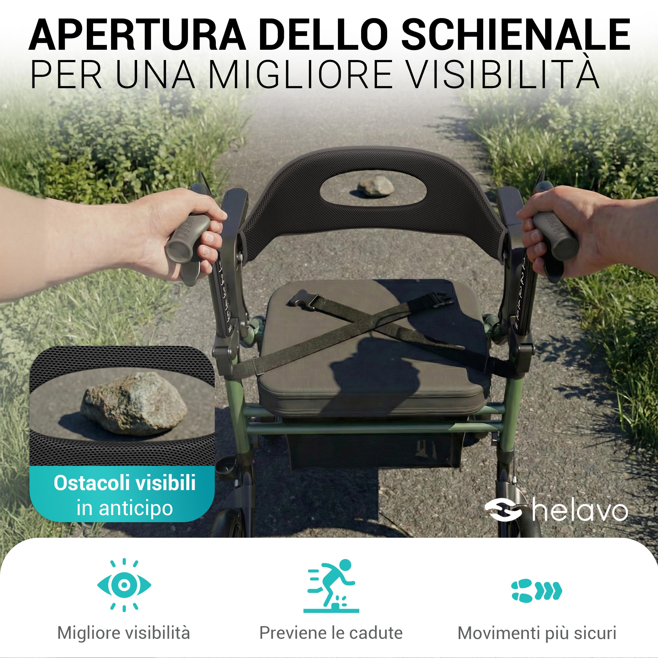 Helavo Deambulatore 2 in 1 e Sedia a Rotelle con Ruote All-Terrain – Deambulatore Sedia a Rotelle Pieghevole e Leggero, Regolabile in Altezza, Portata fino a 136 kg