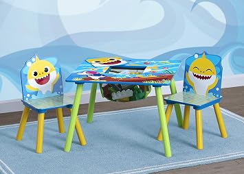 Delta Table Storage for Kids 2 Chairs Included - Ideal for Arts & Crafts, Snack Time, Home Schooling, Homework and More, Baby Shark 3 Piece Set