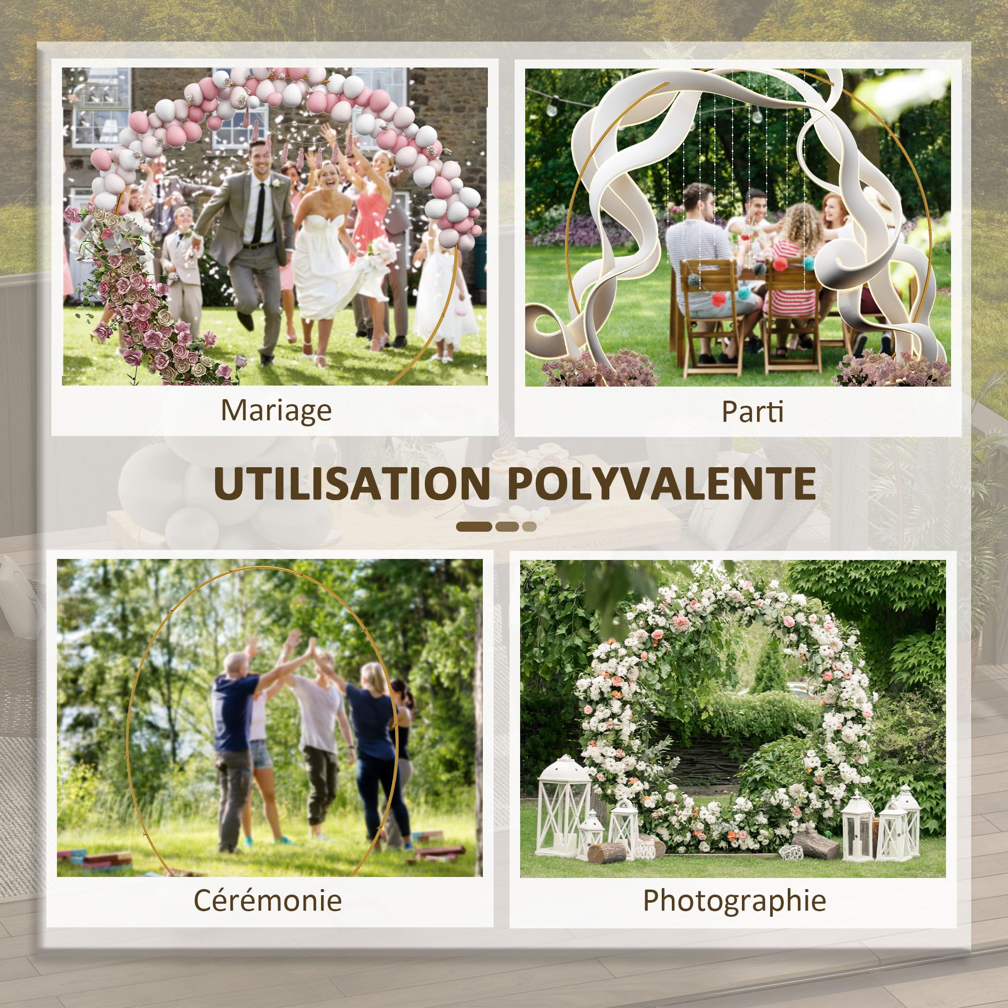 Outsunny Kit d'Arche Ballon Rond Arche de Jardin Rosiers Acier Doré 2,24 m | Décoration, pour Plantes Grimpantes, Mariage Anniversaire Cérémonie Banquet