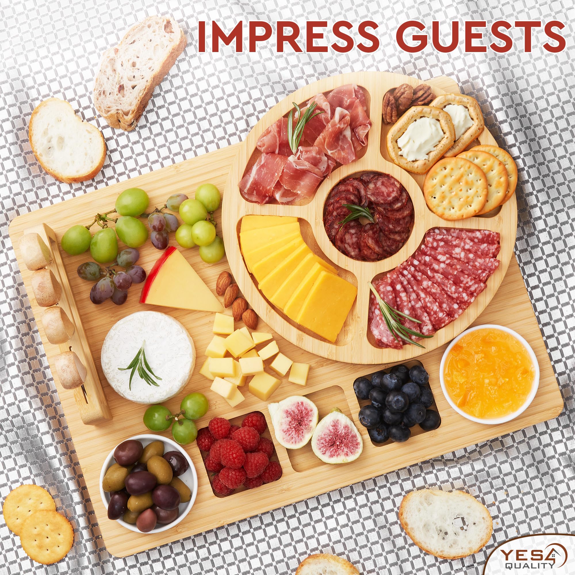 Charcuterie Boards Deluxe Gift Set - 15 Pieces, Bamboo - Large Cheese Board + Tray for Mother's Day, Birthday, Housewarming, Wedding Shower