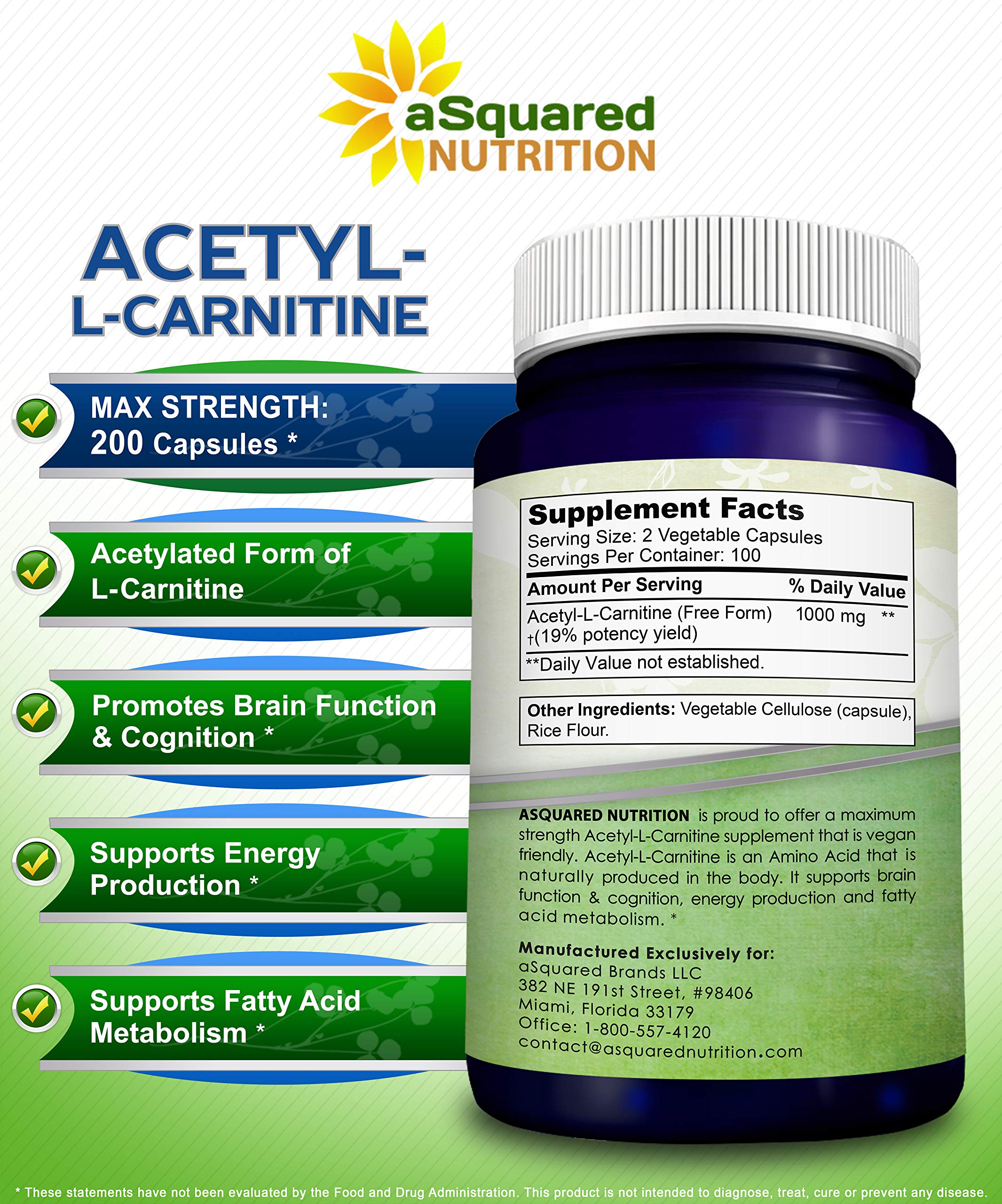 Acetyl LCarnitine 1000mg Max Strength 200 Veggie Capsules High Dosage Acetyl L Carnitine Acetyl LCarnitine 1000mg Max Strength 200 Veggie Capsules High Dosage Acetyl L Carnitine