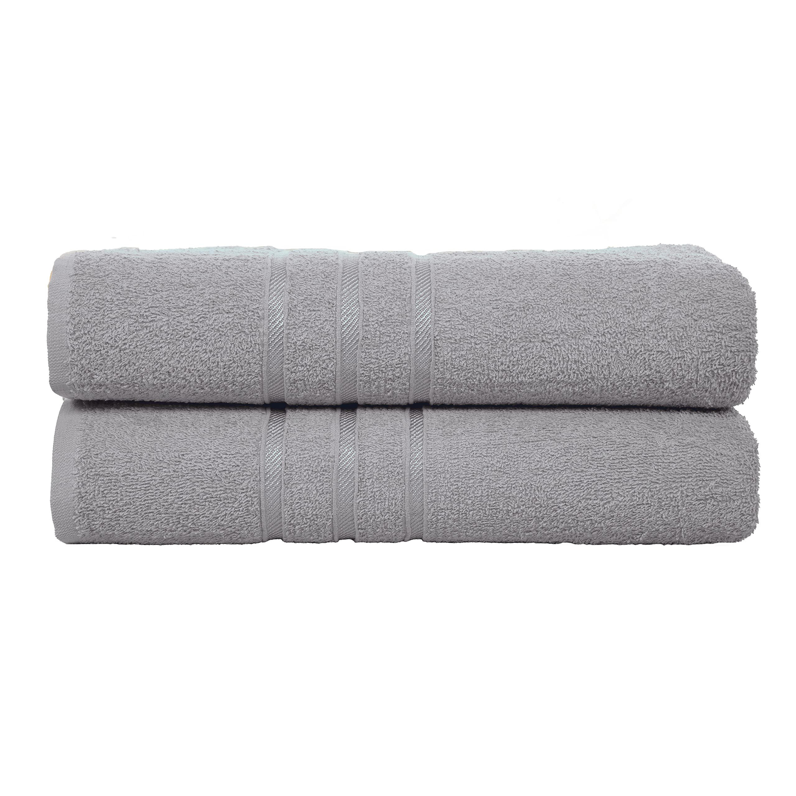 CHARKHAH Towels Bath Sheets 2 Piece Set 100% Cotton Reusable Super Absorbent Cloth 450 GSM Thick Thread Quick Dry Towel with Size 75 cm x 140 cm Ideal for Home Gym Swimming Pool Hotels (Silver)