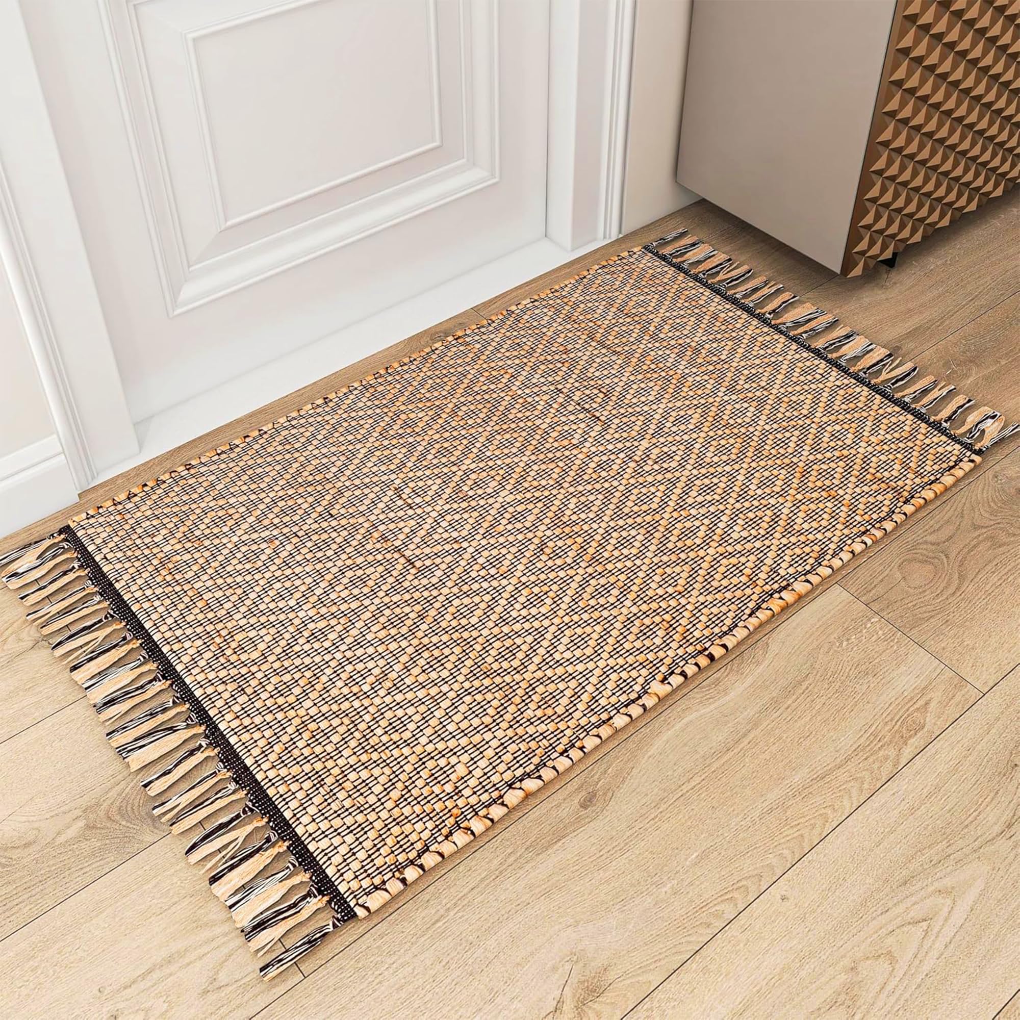 Eco Crave Handmade Jute Entryway Rug 2x3 ft – Brown & Black Diamond Pattern Welcome Mat, Natural Hand-Woven Low Pile Non-Slip Doormat for Indoor