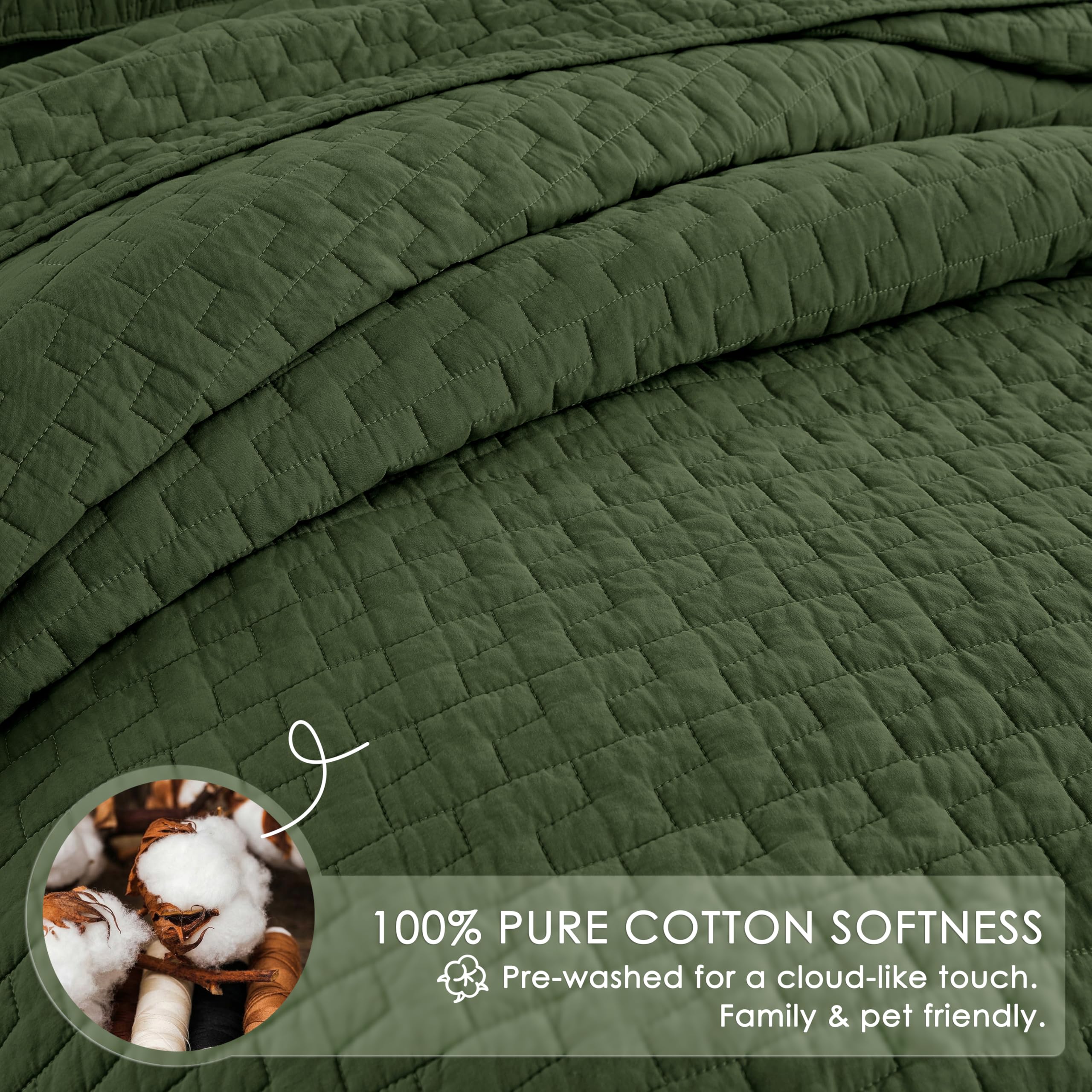 Best Cotton Comforter Queen Picks for 2026 2 palassio Olive Green 100% Cotton Quilt Queen Size Bedding Sets with 2 Pillow Sha — product photo