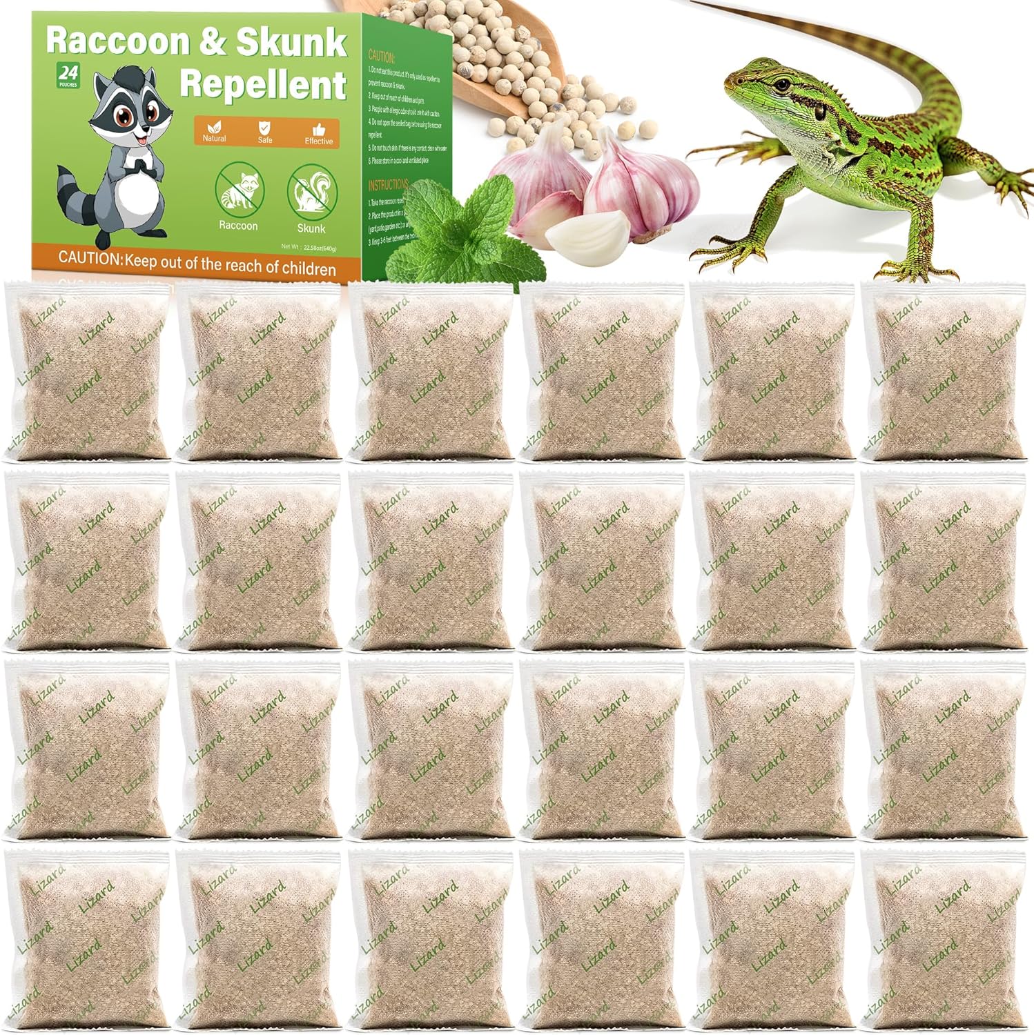 24 Pack Peppermint Lizard Repellent Pouches, Natural Lizard Repellent Keep Lizards Out from Outdoor Yard Attic Garden House, Long-Lasting Protection, Safe for Dogs and Children