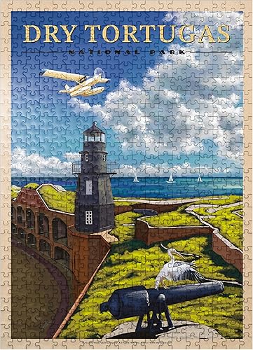 MyPuzzle Dry Tortugas National Park - Faro de Fort Jefferson, póster de viaje vintage, rompecabezas prémium de 500 piezas para adultos