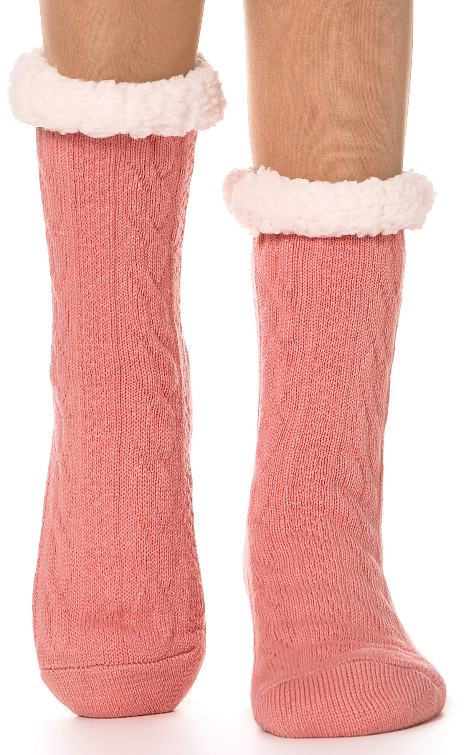 Ebmore Women's Pink Texture B Slipper Fluffy Socks Fuzzy Cosy Cabin Warm Winter Soft Thick Comfy Fleece Anti Slip Home Stocking Fillers Gift Socks(Pink Texture B)