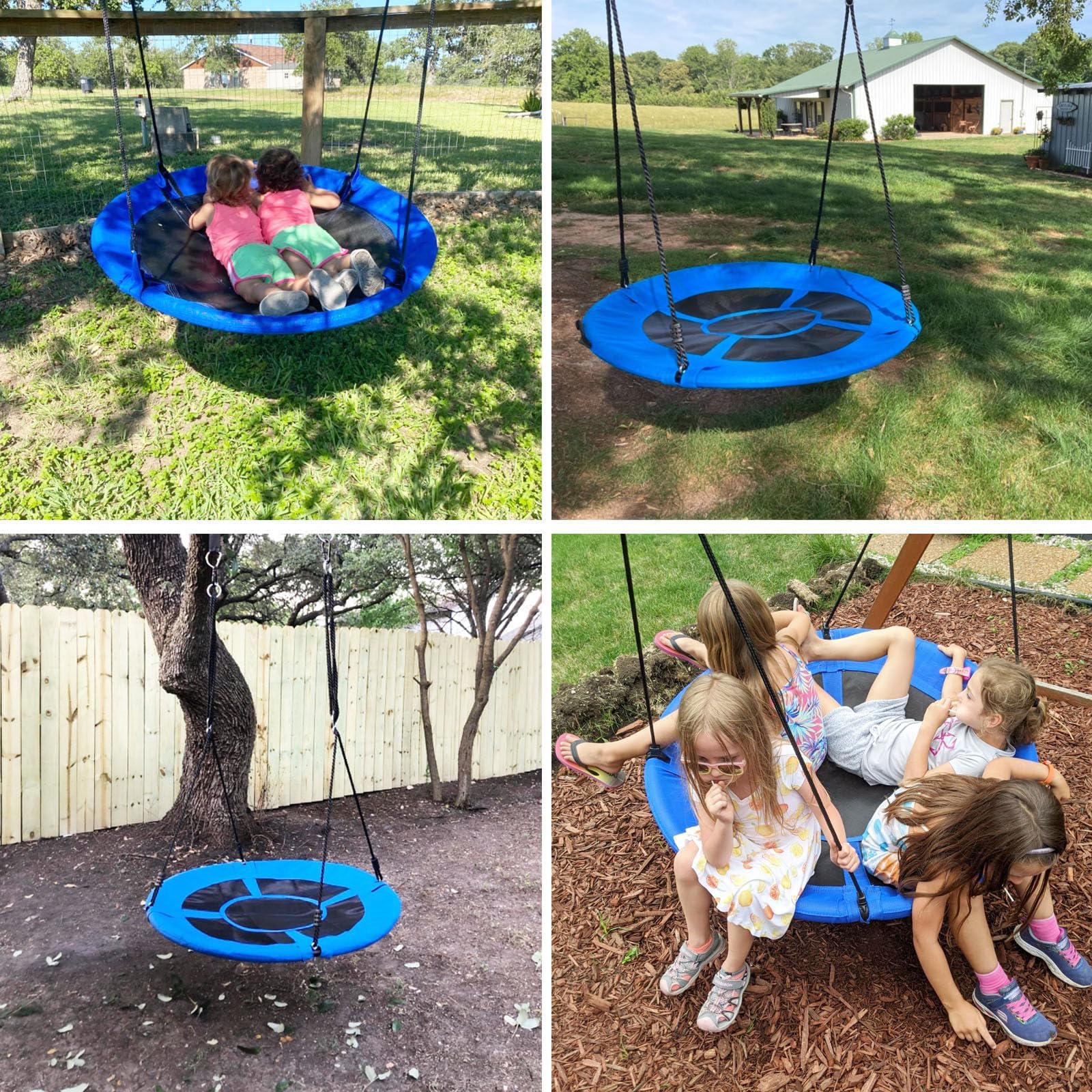 Columpio de Jardin para Niños, Capacidad Máxima 320 kg, Diámetro 100cm, Altura Ajustable, Columpio de Nido, Baloiço Infantil para Interior y Exterior, Fácil Instalación, Azúl
