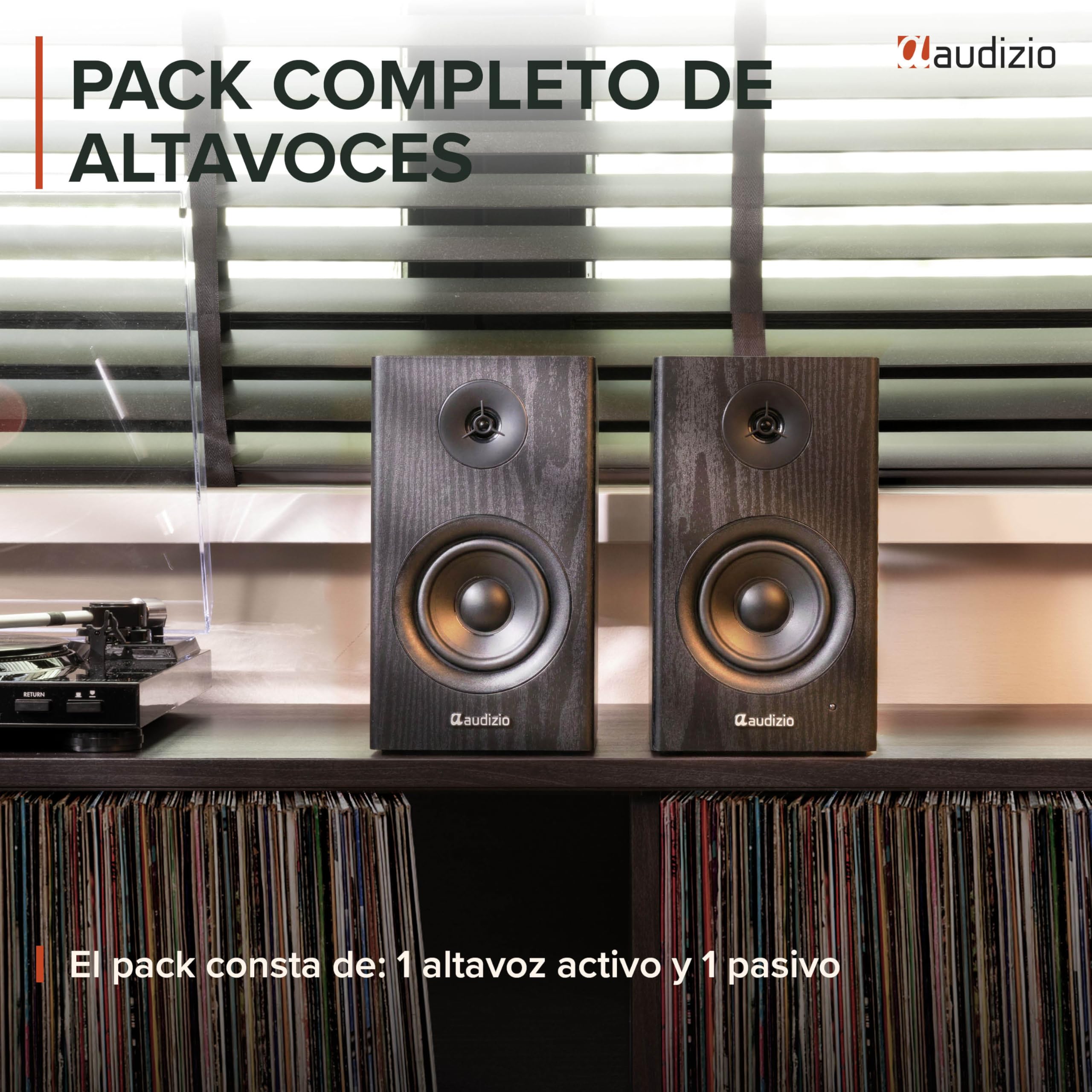 Audizio BS15 – Altavoces Activos de estantería 60W con Bluetooth 5.3, HDMI ARC, RCA, USB y MicroSD, Equipo HiFi para casa, Home Cinema y Altavoces para Tocadiscos Vinilo y Ordenador, Color Negro