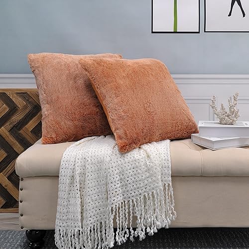 Miniatura 8 de Juego de 2 fundas de almohada cuadradas decorativas de piel sintética de color liso de 20 x 20 pulgadas, fundas de almohada suaves de felpa para