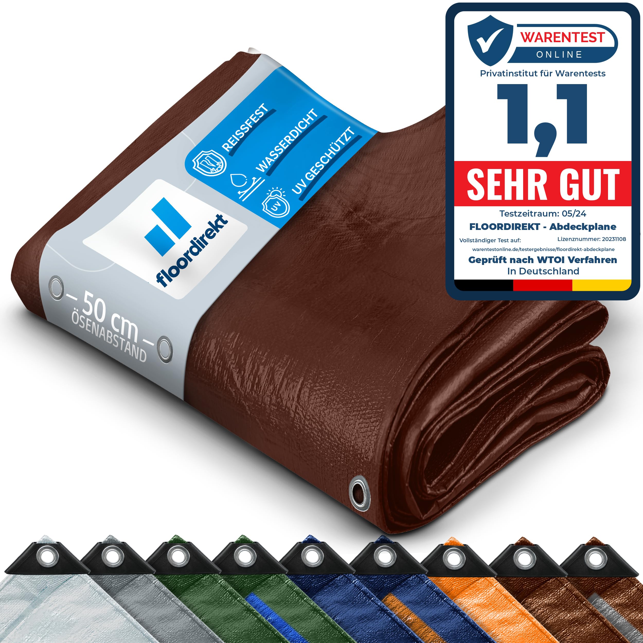 Floor Direct France Floordirekt | Toile Multiusage Avec Oeillets | Bâche De Protection | Toile De Tente Pour Le Camping Et Le Jardin, Imperméable | Bleu, 3m X 5m = 15m² (80 G/m² Bache 6x6