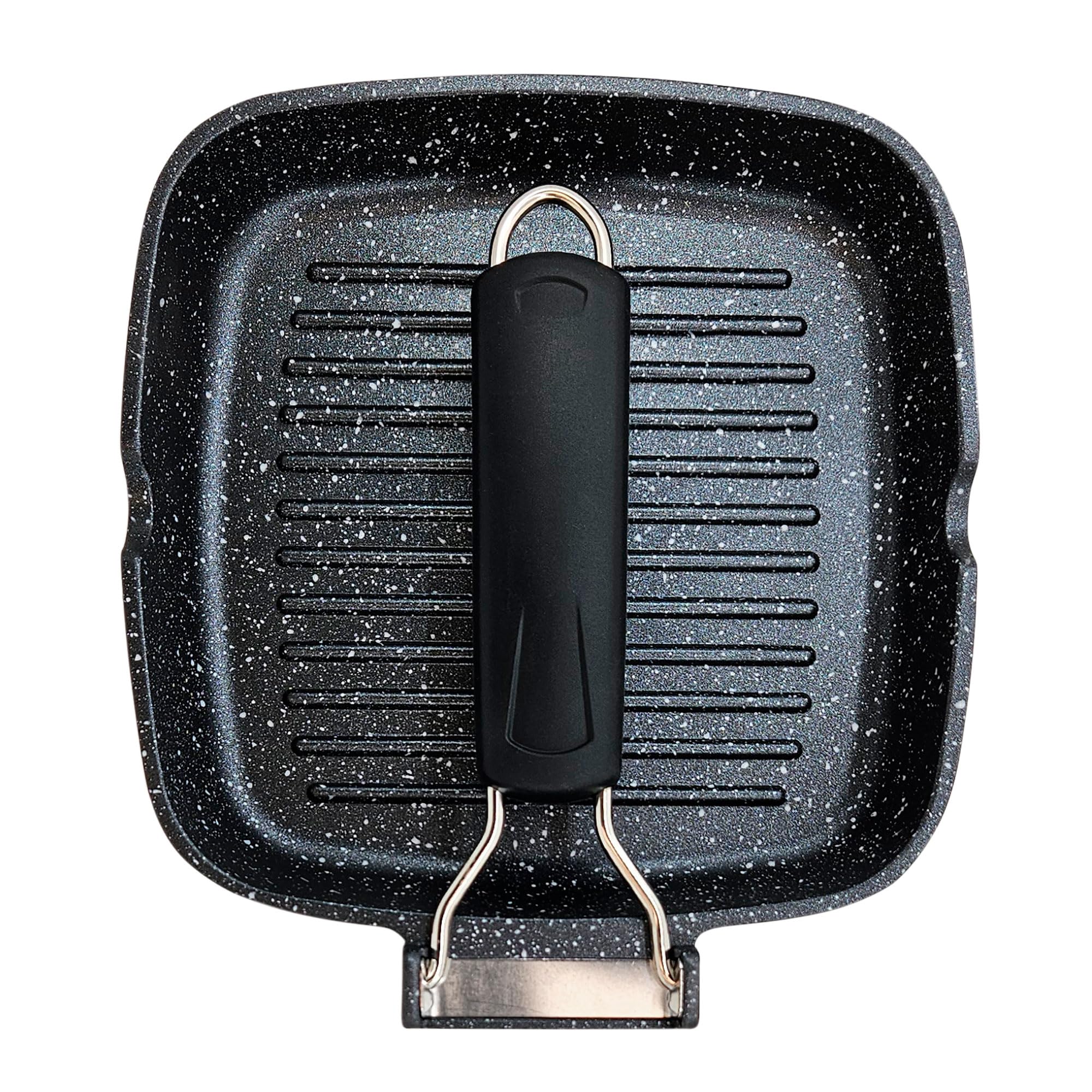 Briebe Black Titanium Grill à rayures, induction, antiadhésif titane, poêle à frire en fonte d'aluminium sans PFOA, manche pliable, vitrocéramique, gaz, 20 x 20 cm