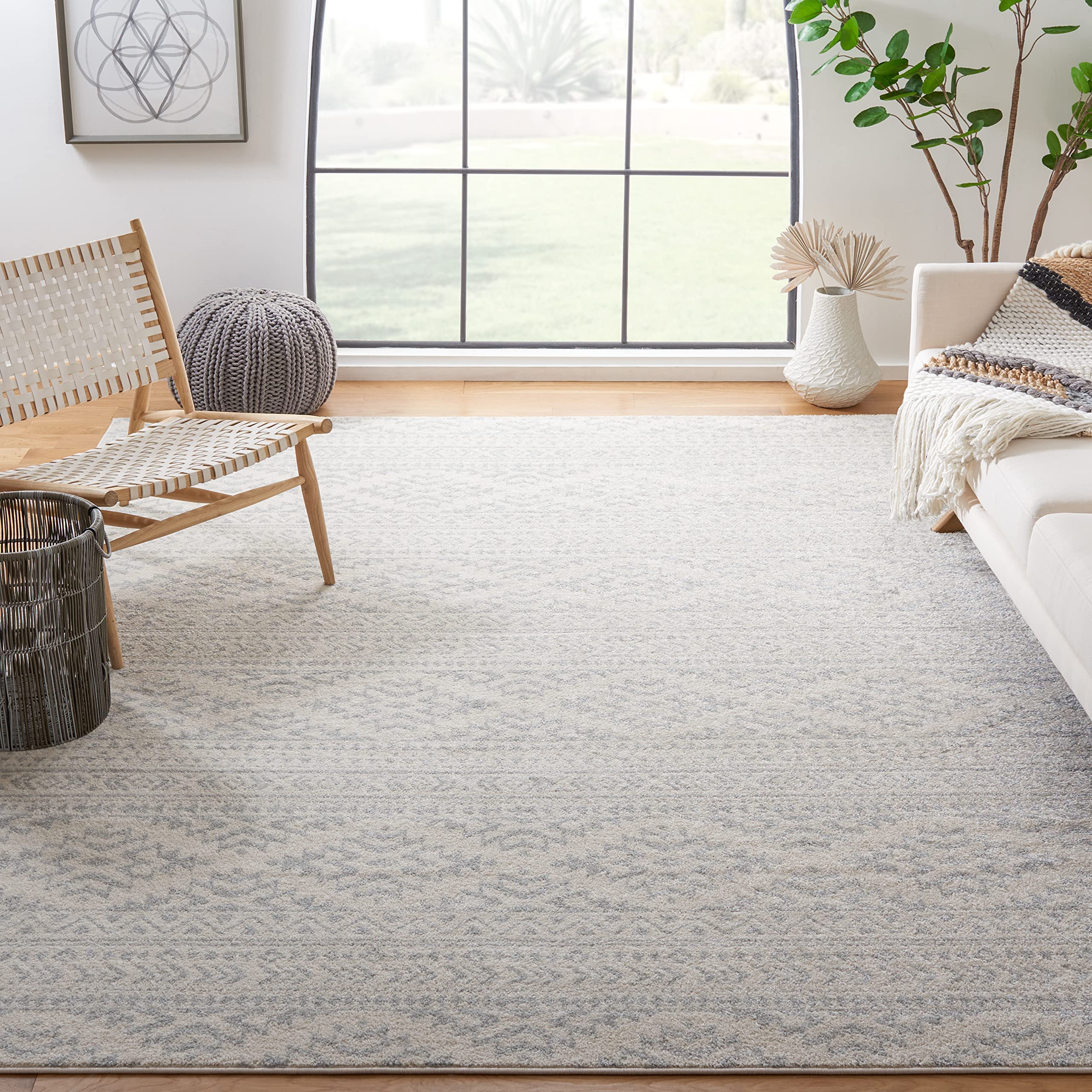 SAFAVIEH Tulum Collection Area Rug - 11' Square, Ivory & Light Grey, Moroccan Boho Tribal Design, Non-Shedding & Easy to Clean, Ideal for Living Room,