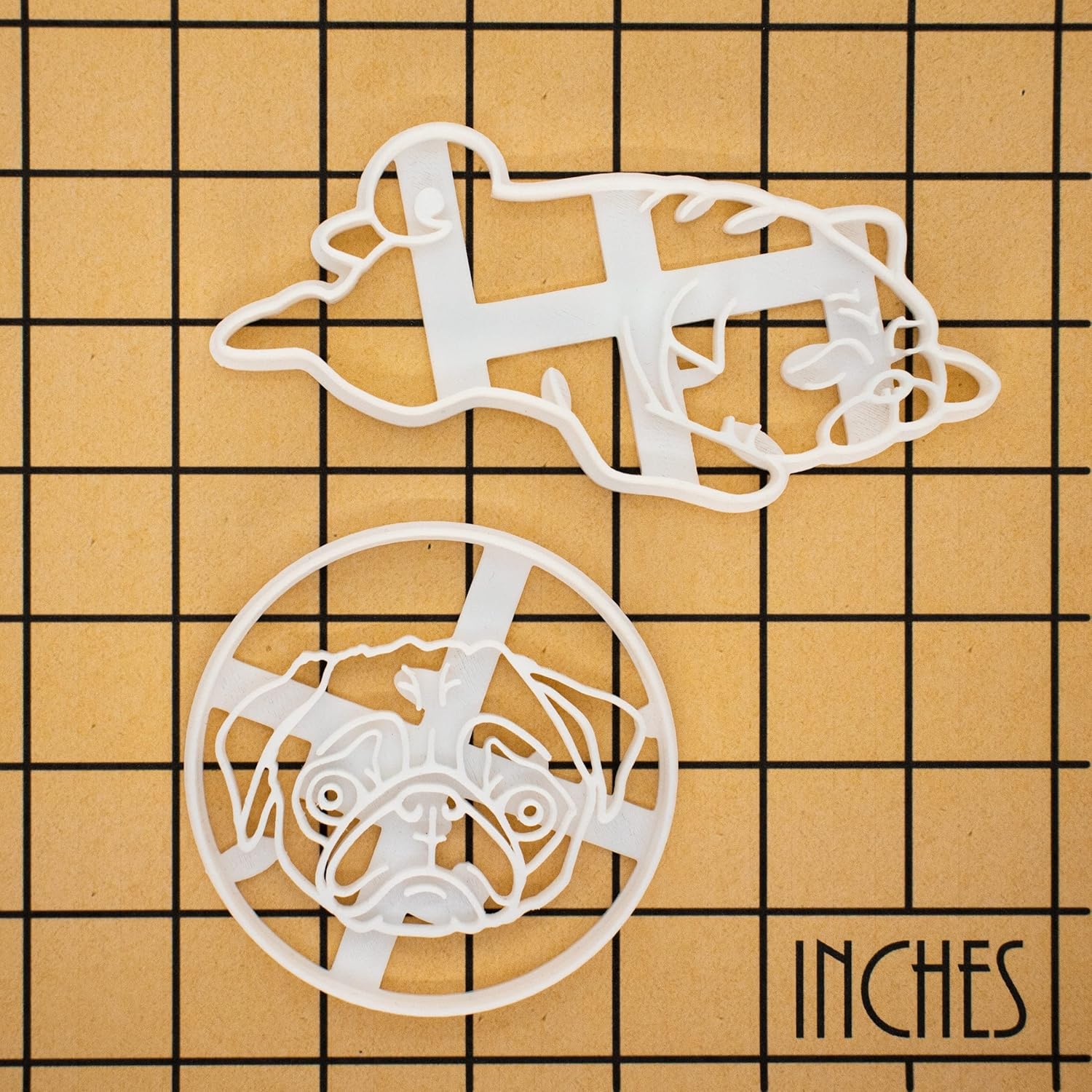 Set of 2 Pug cookie cutters (Designs: Pug Face and Sleepy Pug), 2 pieces - Bakerlogy