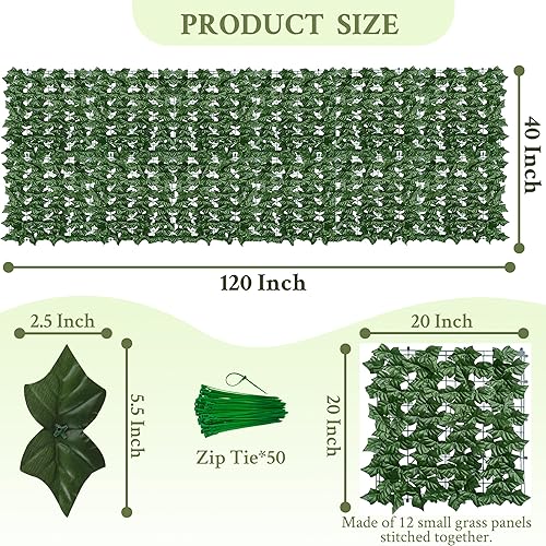 Miniatura 9 de Pantalla de pared para valla de privacidad de hiedra artificial, 40 x 160 pulgadas, anti rayos UV, telón de fondo de hiedra y hojas de vid, paneles