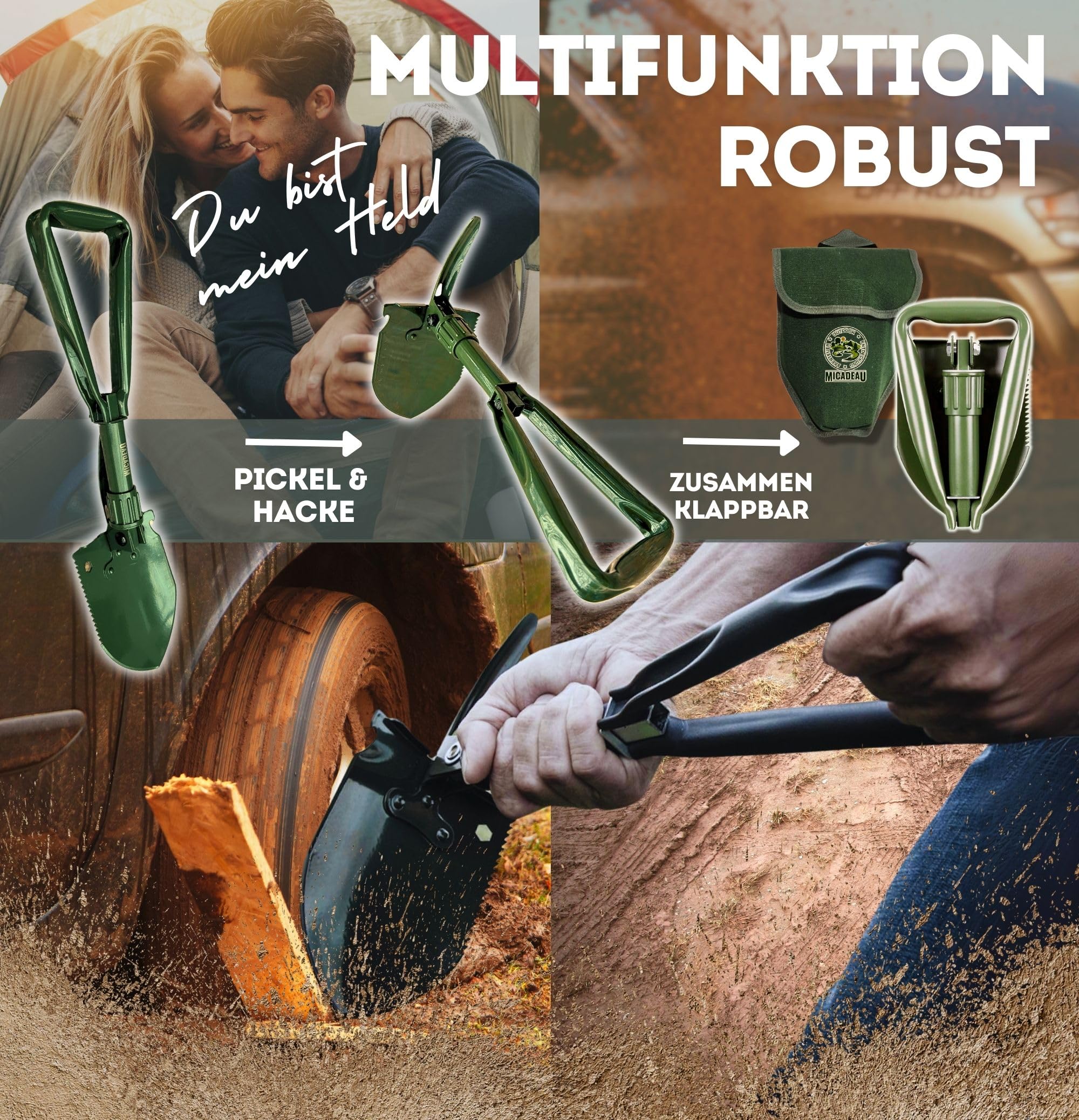 Pala plegable de camping, regalo para hombres para cumpleaños, pala de jardín, pala de acero al carbono resistente, regalo para papá para el día del padre, regalo del día del padre (oliva-46)