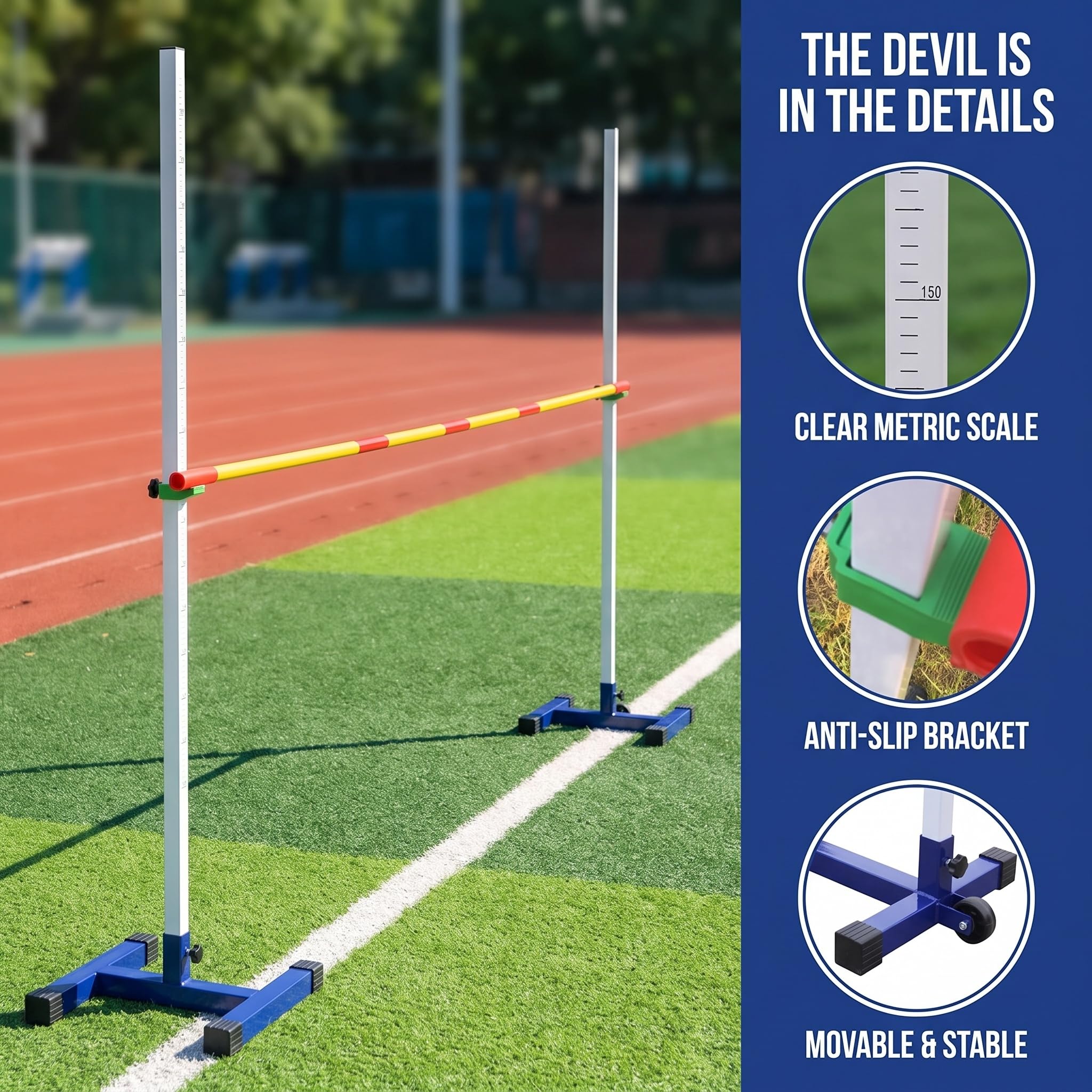 Supporto Portatile per Salto in Alto da Allenamento 50-200 Cm, Standard per Salto in Alto da Competizione in Acciaio Leggero, Tester per Salto in Alto per Eventi di Atletica Leggera E Pista.