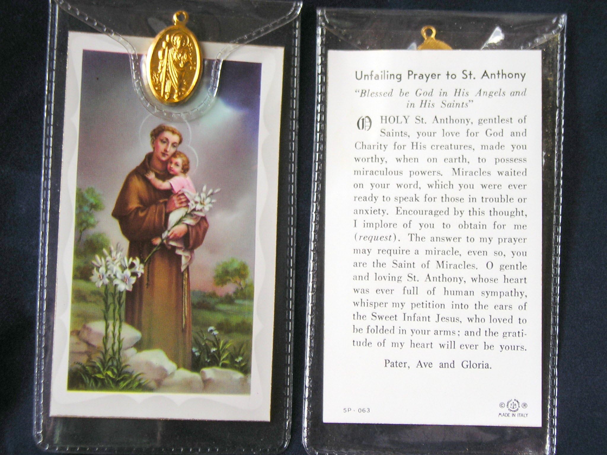 St Anthony Prayer Card and Medal in Plastic Wallet