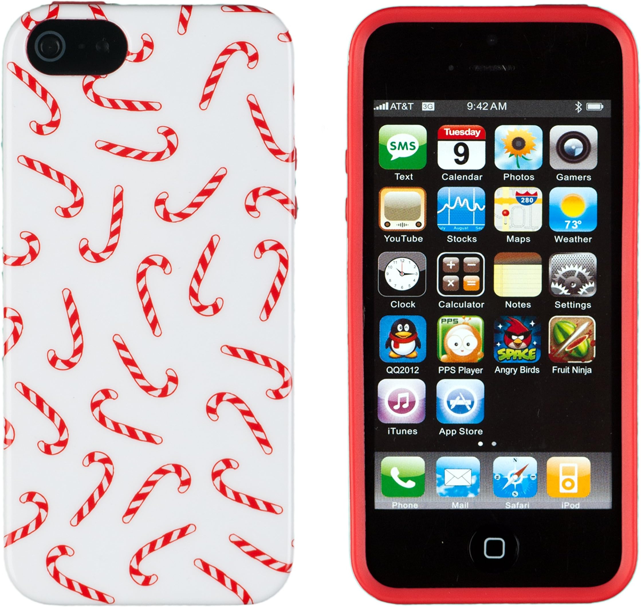iPhone 4S Case, DandyCase PERFECT PATTERN *No Chip/No Peel* Flexible Slim Case Cover for Apple iPhone 4S / 4 - LIFETIME WARRANTY [Red & White Christmas Candy Canes]