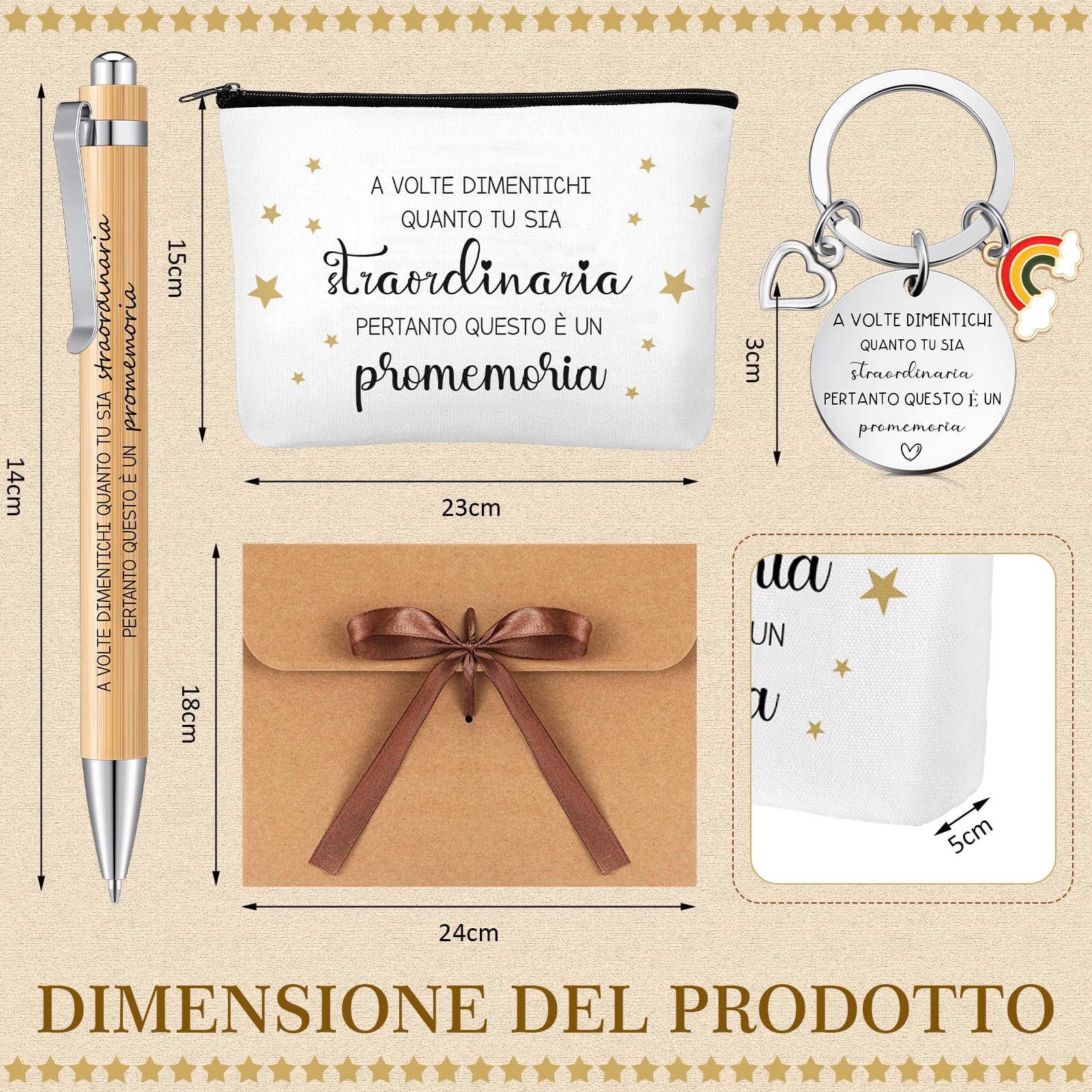 Set Regalo Motivazionale Portachiavi Regalo Ispiratore Citazione Ispiratrice Borsa per Trucco Penna a Sfera con Sacchetto Regalo per Collega e Amica Compleanno Natale Regalo(Bianco,Legno)