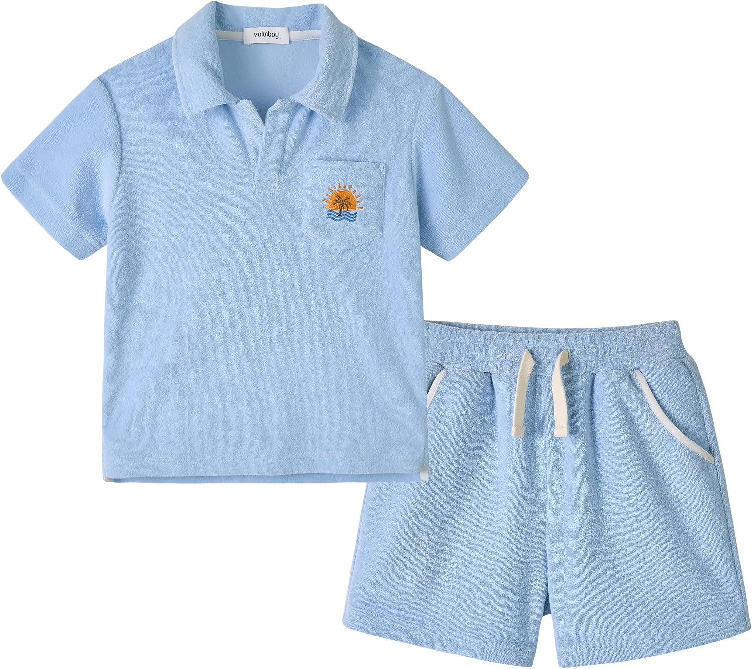 Volunboy Baby Boys Summer Loop Terry Cloth T-Shirt Shorts Set Short Sleeve Beach Lightweight Toweling Collar Matching Outfits