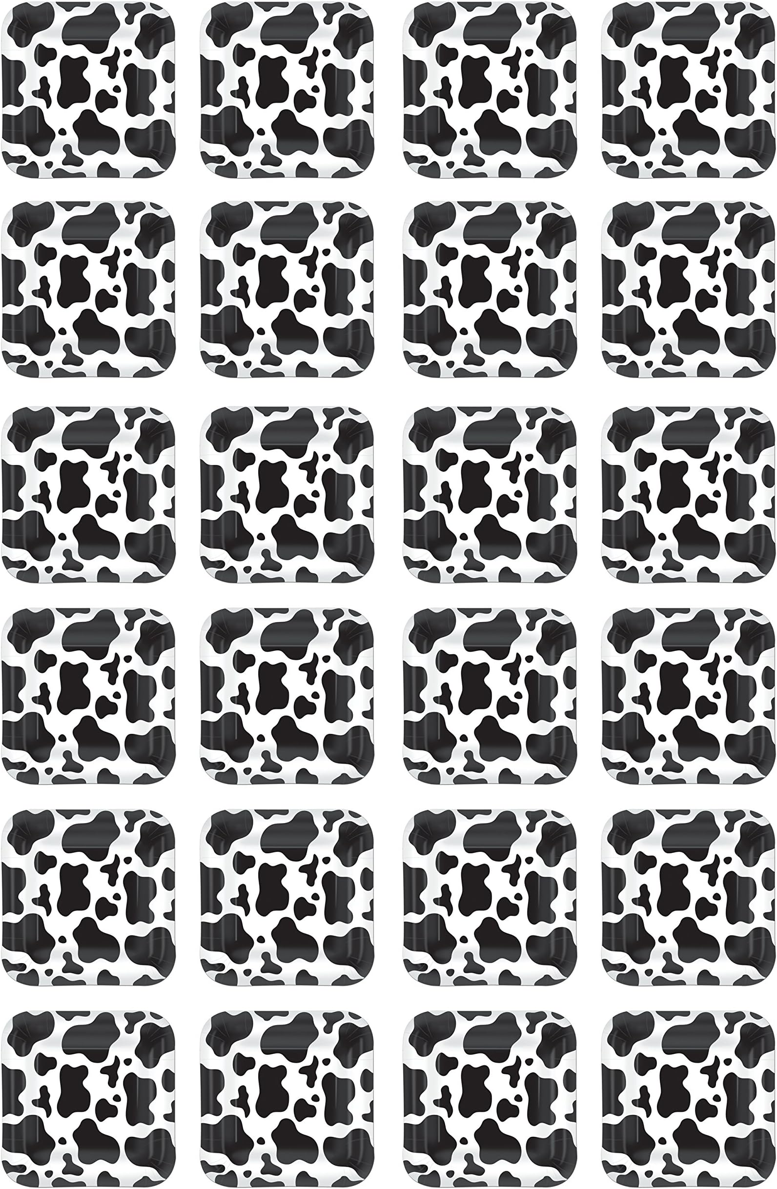 BeistleCow Print Plates (square-shaped), Black/White, 7", 24 piece