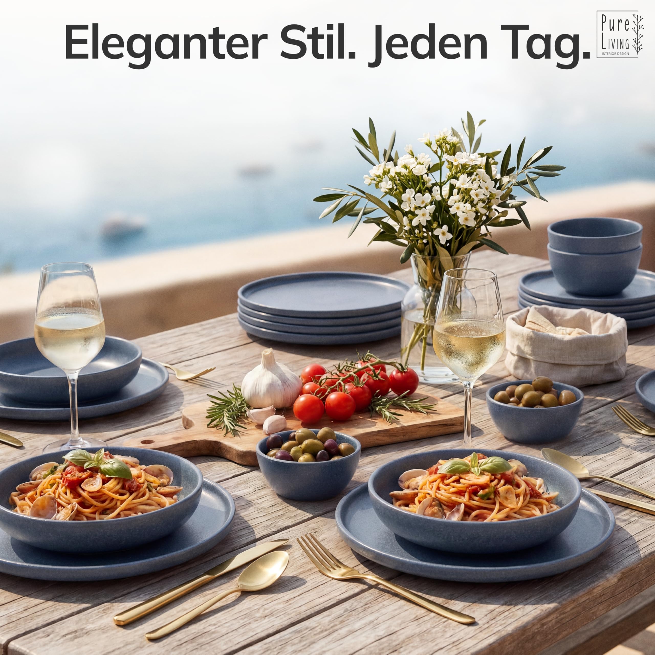 Steingut Kaffeetassen 6 Pers. Hochwertiges Urban Style TEST SEHR GUT Tassen Set, Spülmaschinen-, Mikrowellen- und Kratzfest- Stylisches Tee- und Kaffeebecher Set- Pure Living in matt Blau