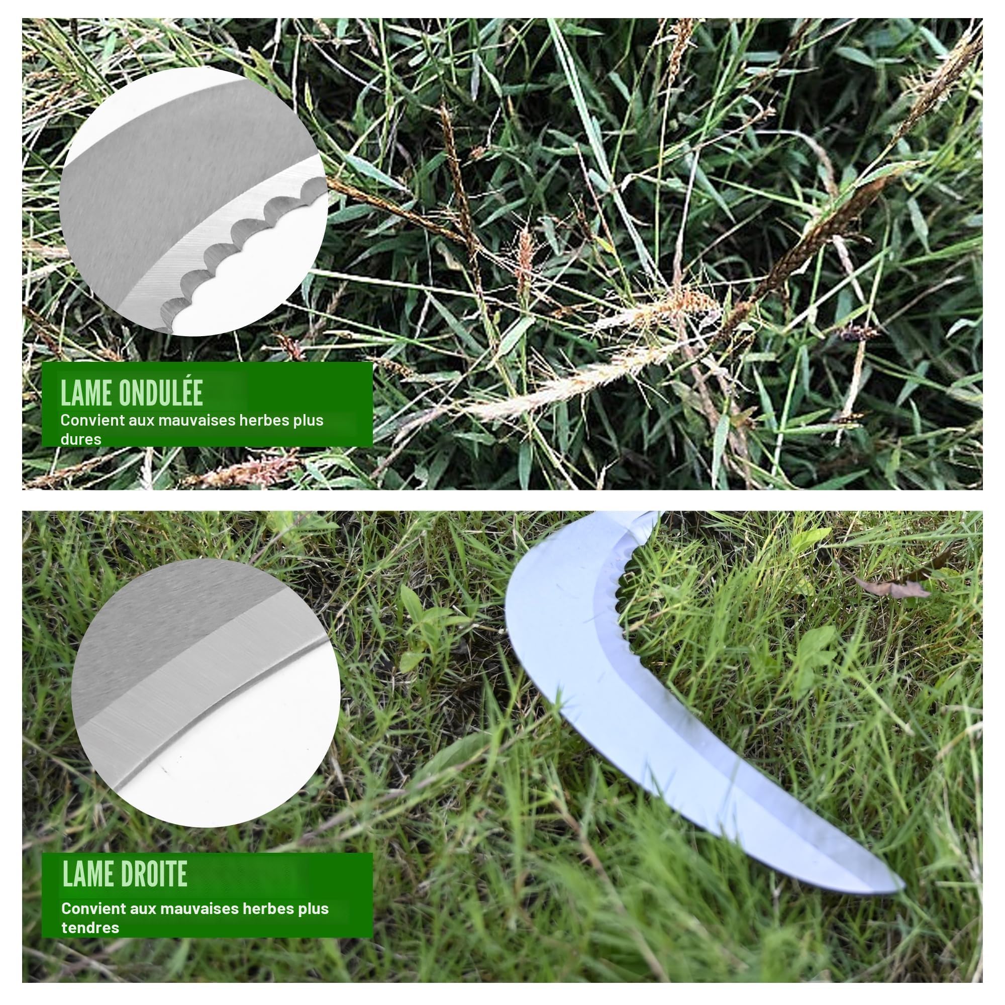 YEELOR Faucille de désherbage, Faucille d'herbe en Acier avec Lame dentelée à Double Tranchant, Fouet à Gazon télescopique, Faucille d'herbe Debout, Outil de Jardin léger à Long Manche pour Jardin