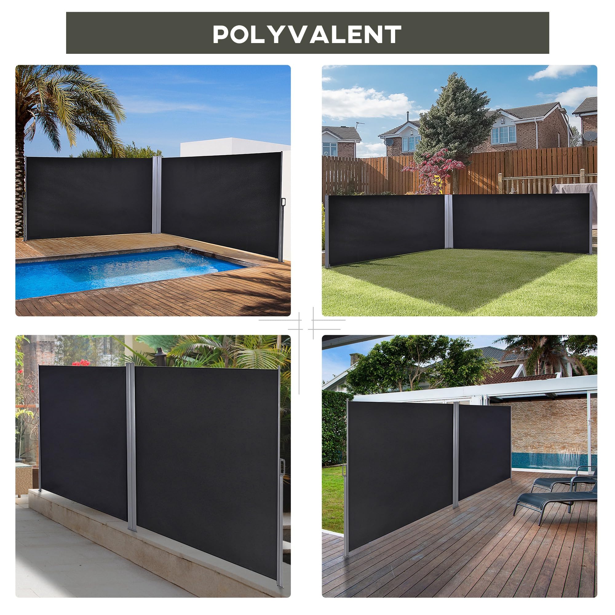 Outsunny Double Store Latéral Brise-Vue paravent 6L x 1,80H m Gris et Noir | Rétractable, Polyester Anti-UV, Haute Densité 180 g/m²