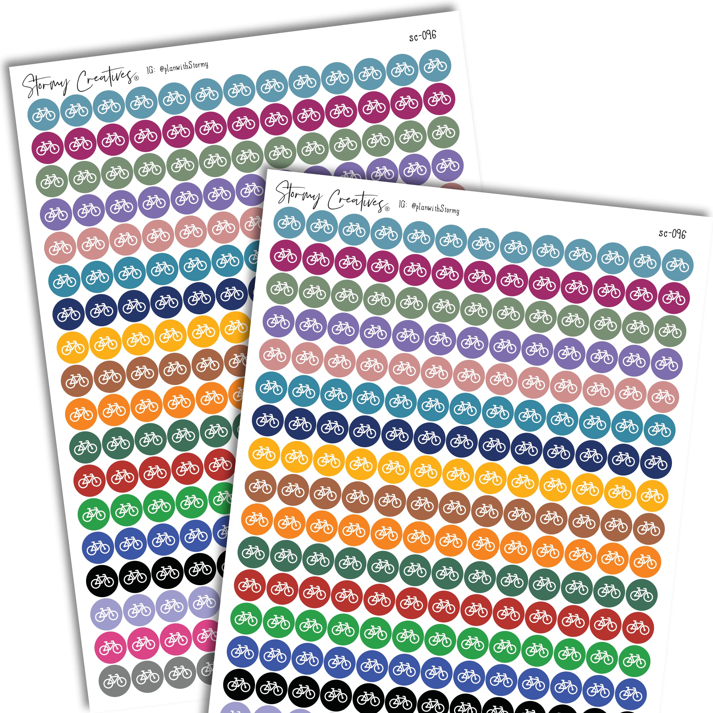 Small Bike Icon Decorative Planning Stickers, 2 sheets, 468 Stickers, 0.3" diameter, Multicolor, Health & Wellness Planner