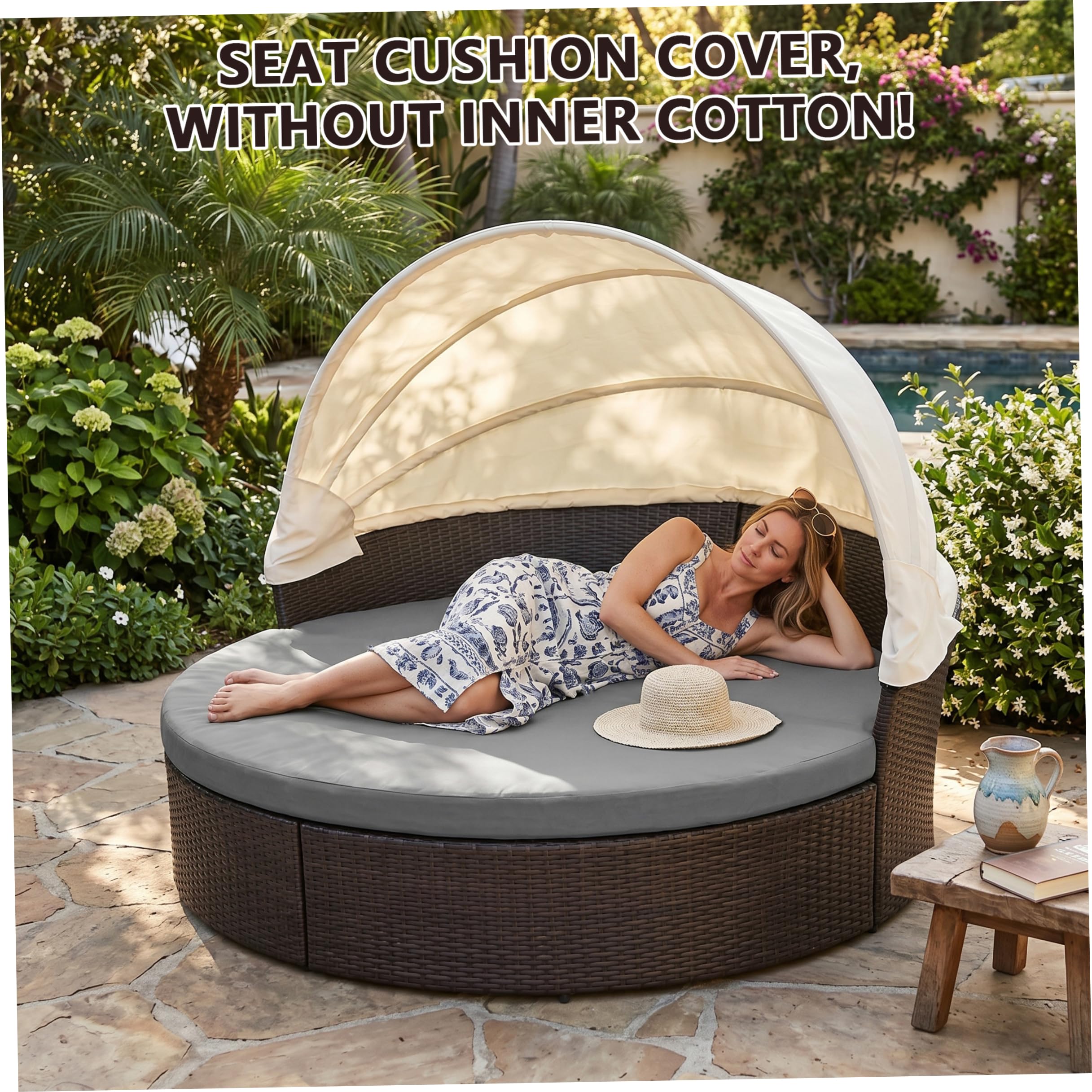 Housse de Coussin pour lit de Repos d'extérieur – Housse Coussin imperméable pour lit Repos, Housses Rechange lavables en Machine pour Lits Ronds, Gris, 66, 14 Pouces diamètre