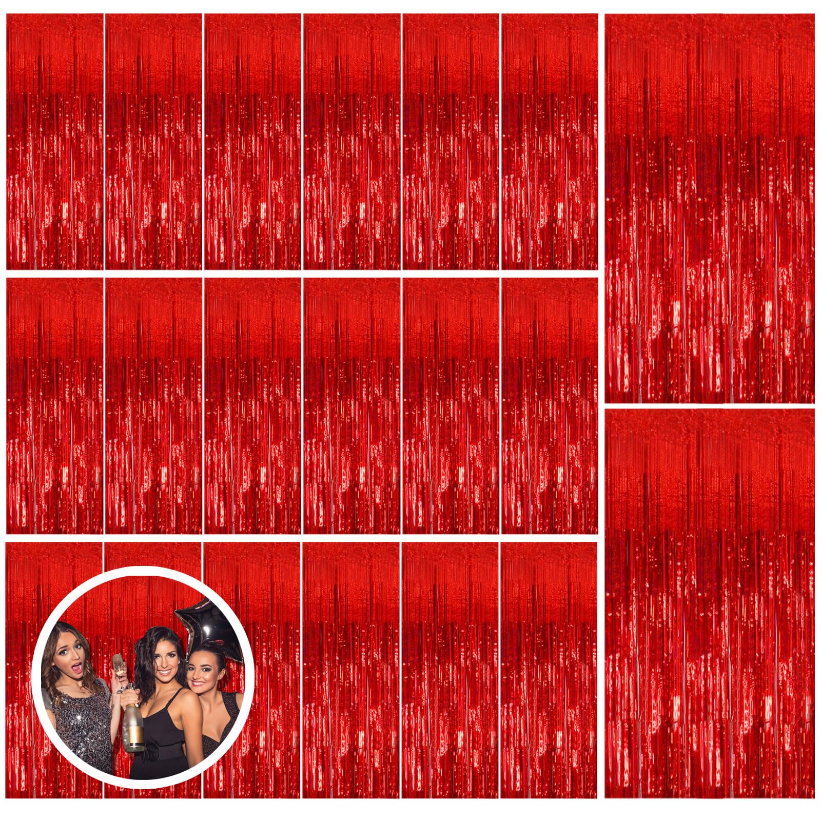 20 Pack Red Streamers Party Backdrop Christmas Decorations Foil Fringe Backdrop Curtains Carnival Casino Theme Birthday New Year Holiday Celebration