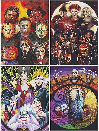 Miniatura 1 de JAKI Paquete de 4 piezas de arte de diamantes para adultos, kits de pintura de diamantes de dibujos animados para adultos principiantes, arte de