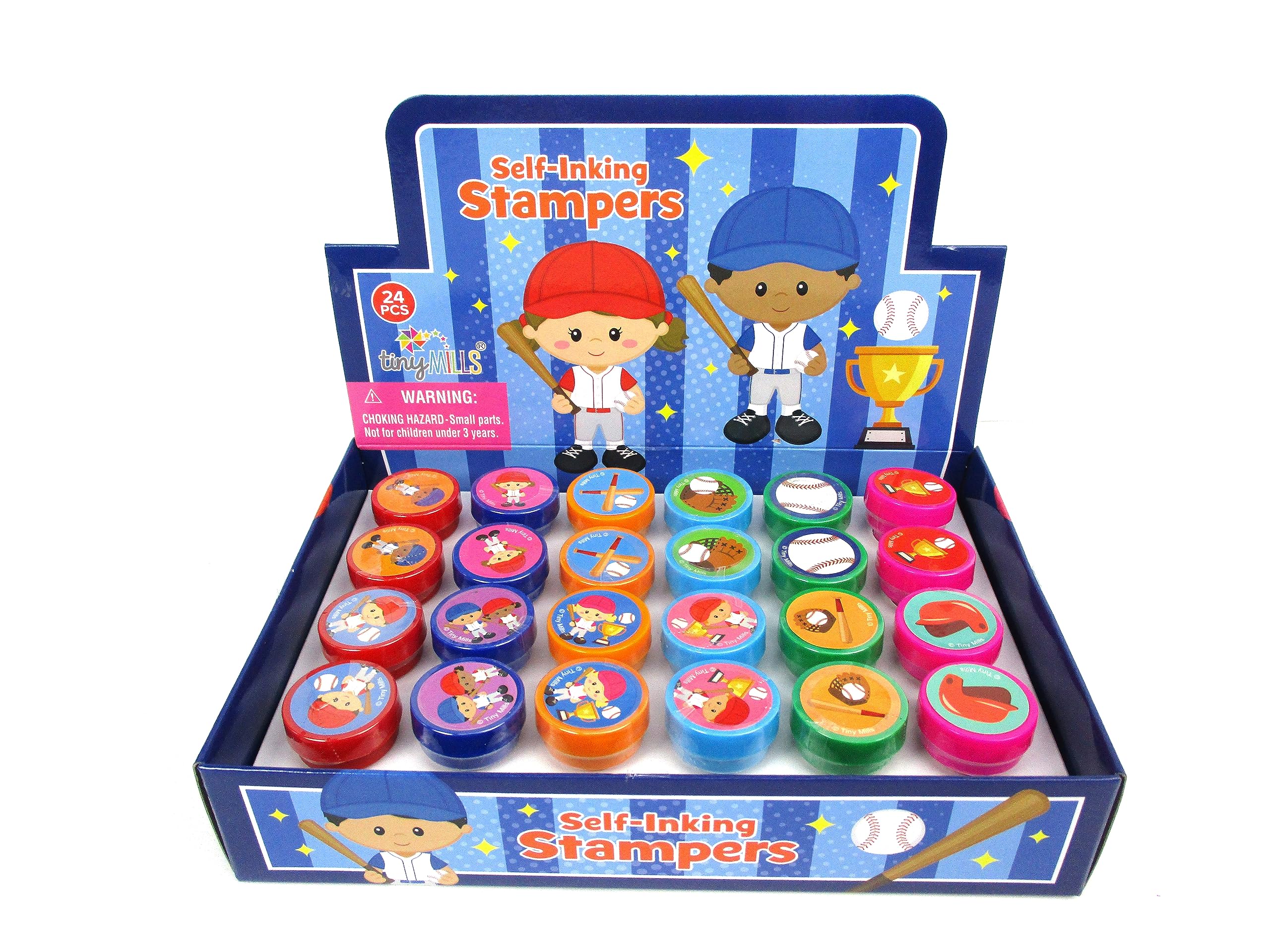 TINYMILLS 24 Pcs Baseball Themed Assorted Stamps for Kids Self Ink Stamps (12 Different Designs) Baseball Party Favors, Football Goody Bag Fillers, Carnival Gifts, Sports Party Favors