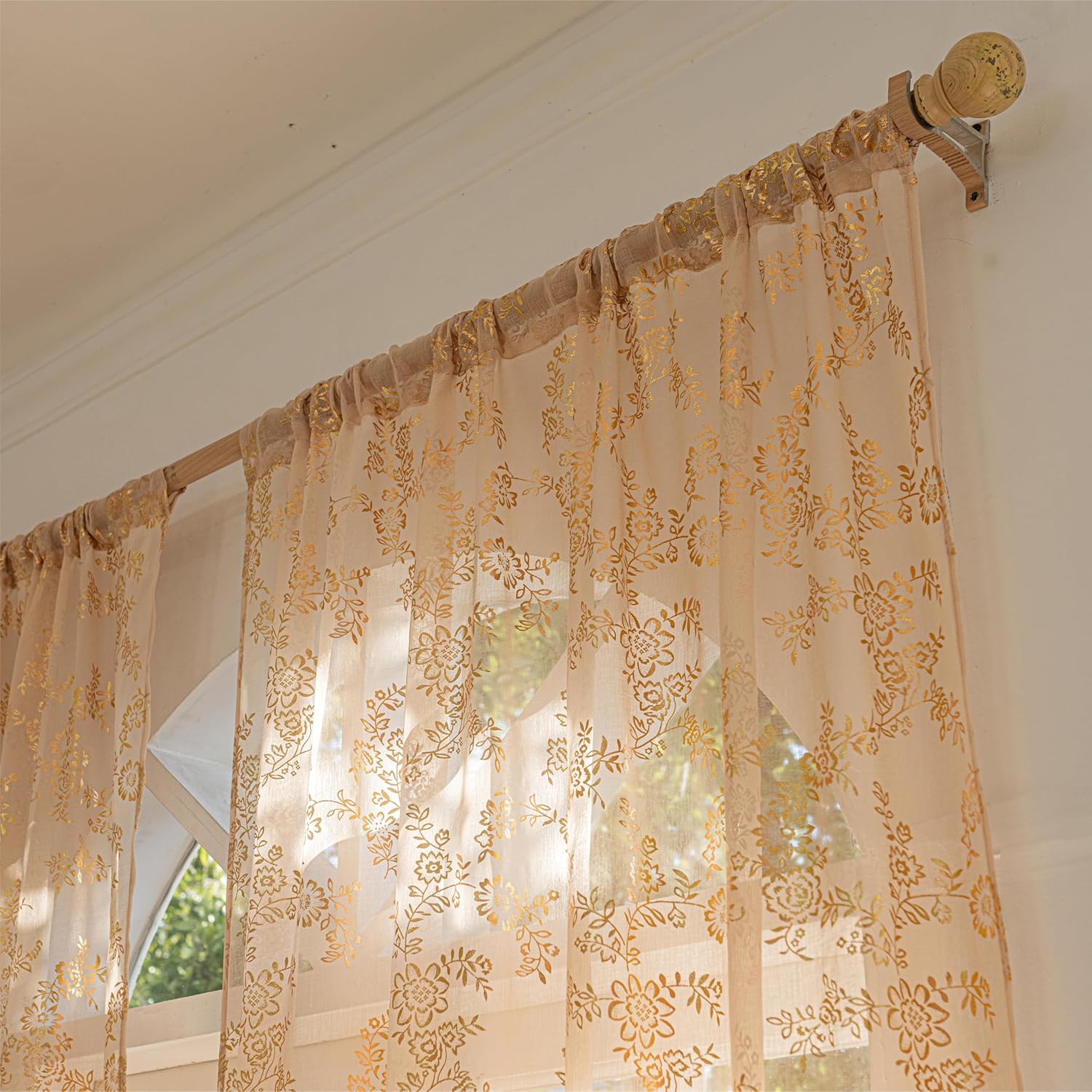 Sutuo Home Gold Sheer Curtains 63 Inches Long 2 Panels Set, Light Filtering Golden Window Drapes Treatment for Kitchen, Bedroom, Living Room Nursery Room, Top Rod Pocket, W52 x L63 Beige