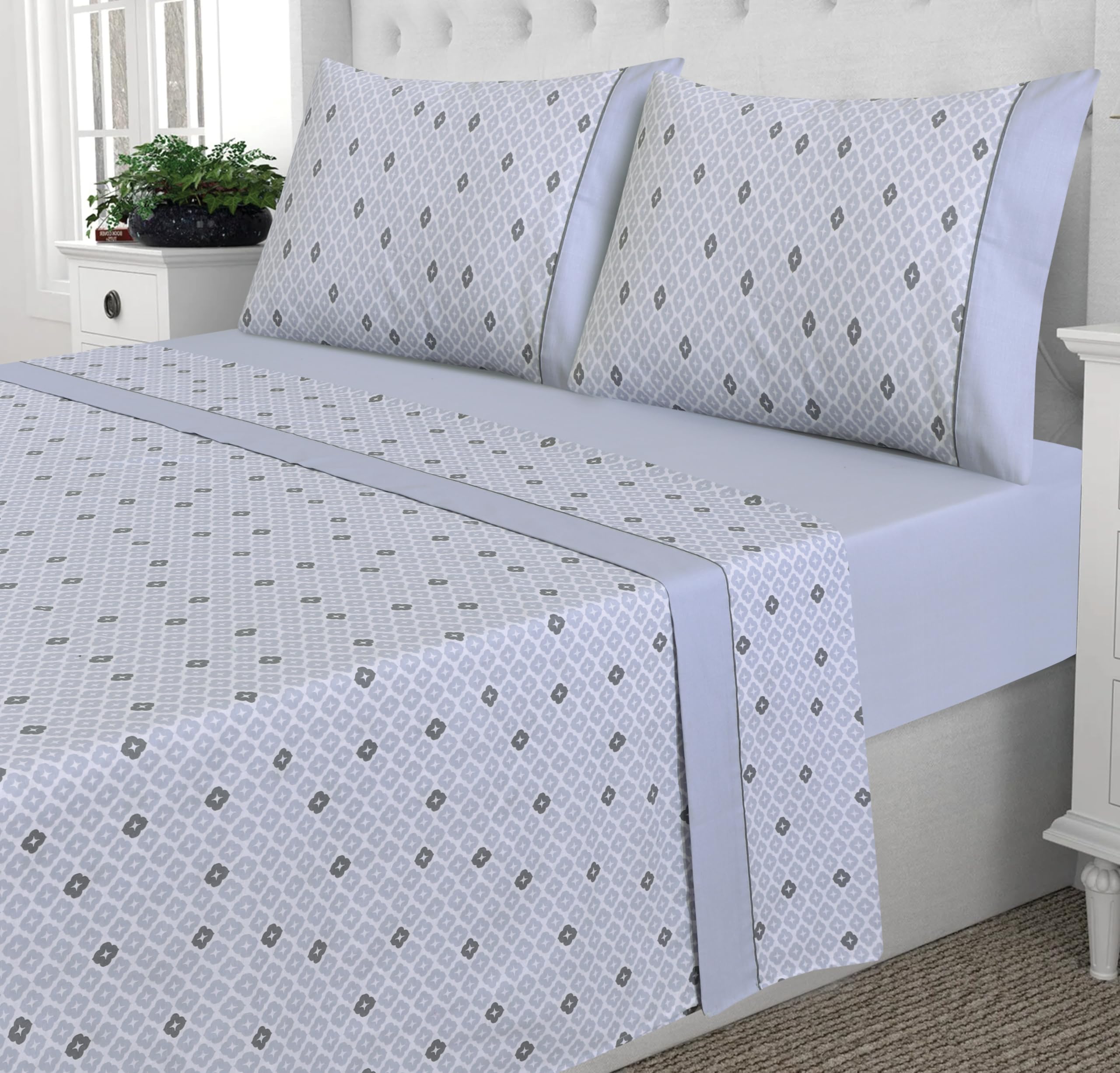 NORA HOME Sabanas 150 x 200 4 Piezas. Juego de Sabanas Cama 150. Algodon/Poliester con Bajera Ajustable - ONA