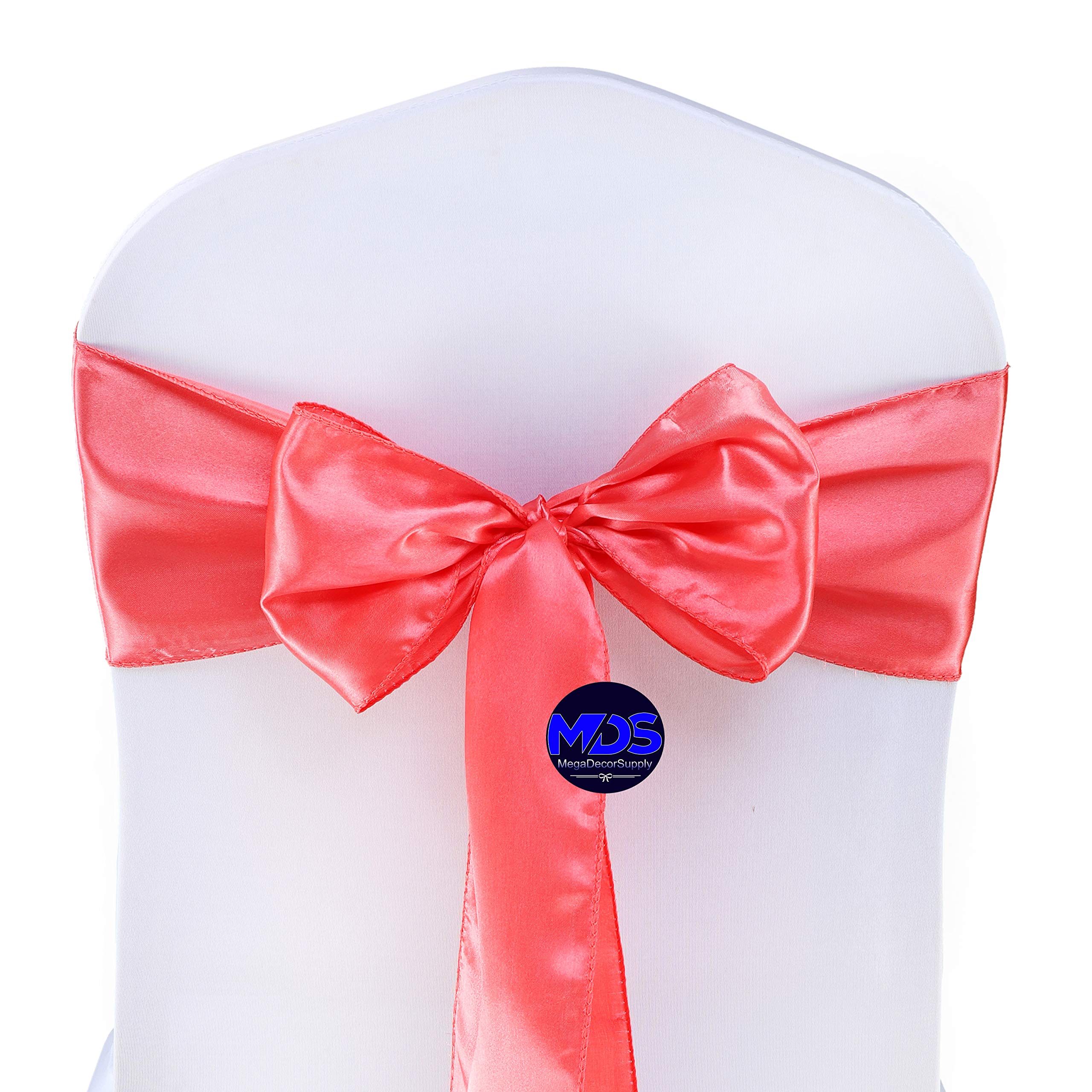MDS Pack of 250 PCS Wedding Satin Chair sash Chair Decorative Bow Designed Chair Ribbon Ties Back Sash for Wedding Banquet Party, Events Supplies, Home Decorations (7 x 108 Inch, Coral)