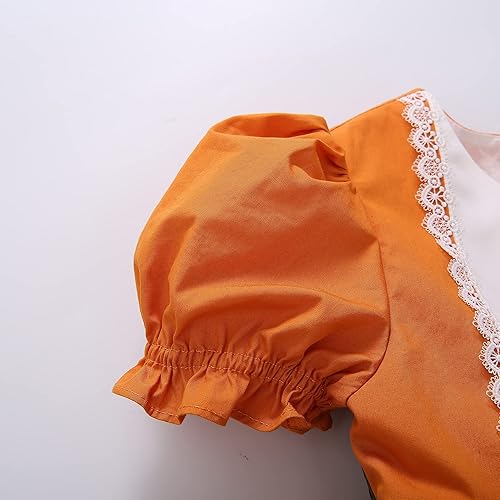 Pettigirl Girl Thanksgiving Day Pumpkin Pattern Orange Ruffle Clothing Kid Toddler Vintage Lovely Party Holiday Dresses(Orange,10 Years)