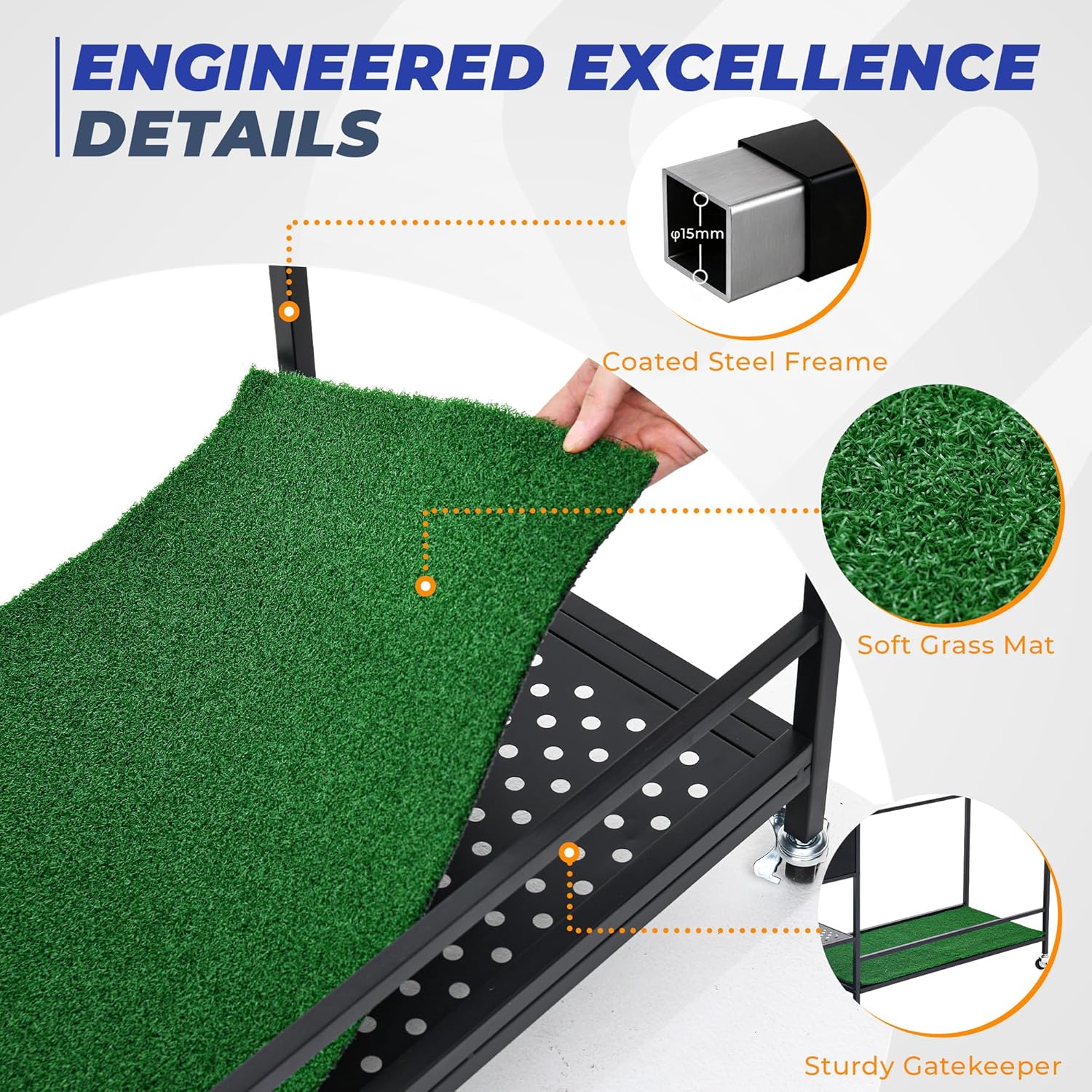 Golf Bag Organizer Storage Rack, Rolling Golf Storage Organizer for Garage, Golf Equipment Holder with Wheels, Turf Mat, Carbon Steel