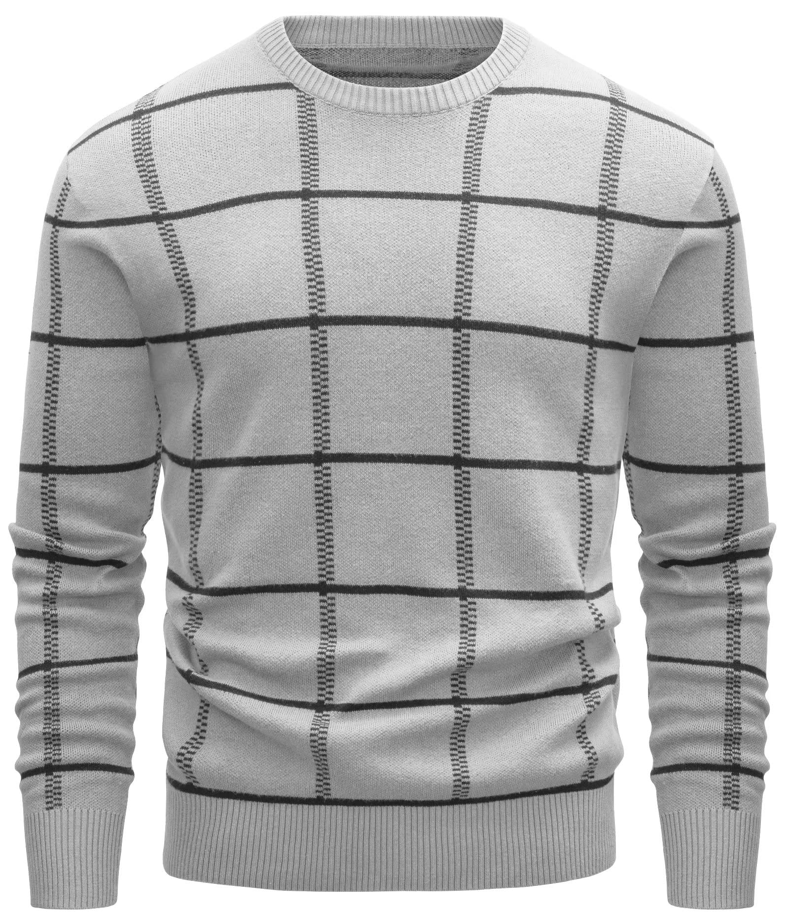 MAGCOMSEN Men's Crewneck Sweaters Cotton Lightweight Plaid Pullover Sweater Warm Casual Fall Winter Sweatshirts