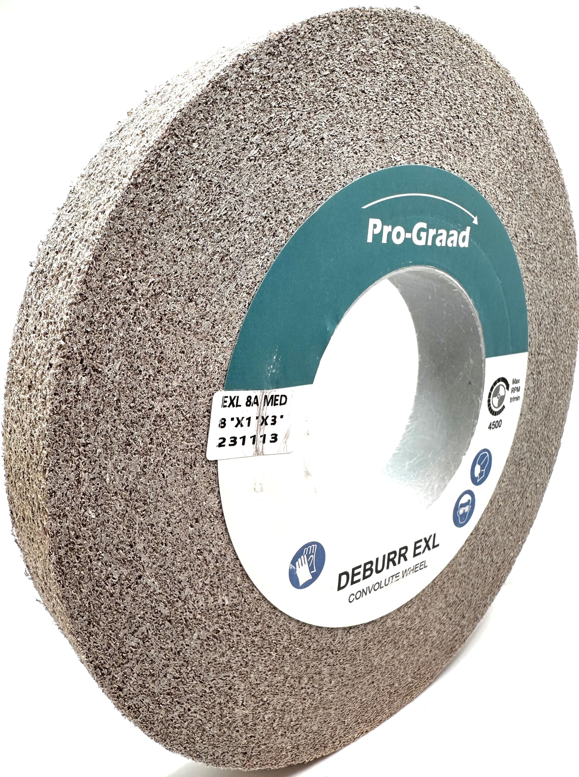 EXL Rueda de desbarbado – 8 x 1 x 3 pulgadas, grano medio 8A, óxido de aluminio, rueda de desbarbado, acabado y pulido de metal, convoluta (1 unidad)