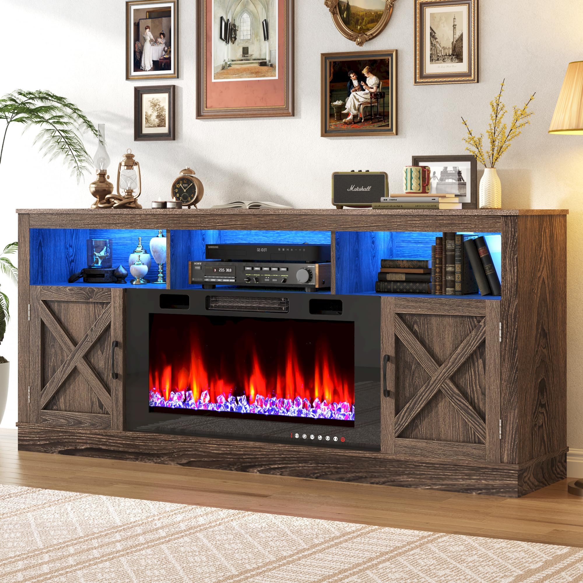 Amazon.com: Farmhouse TV Stand with 36" Fireplace for 80" TV, 70 ...