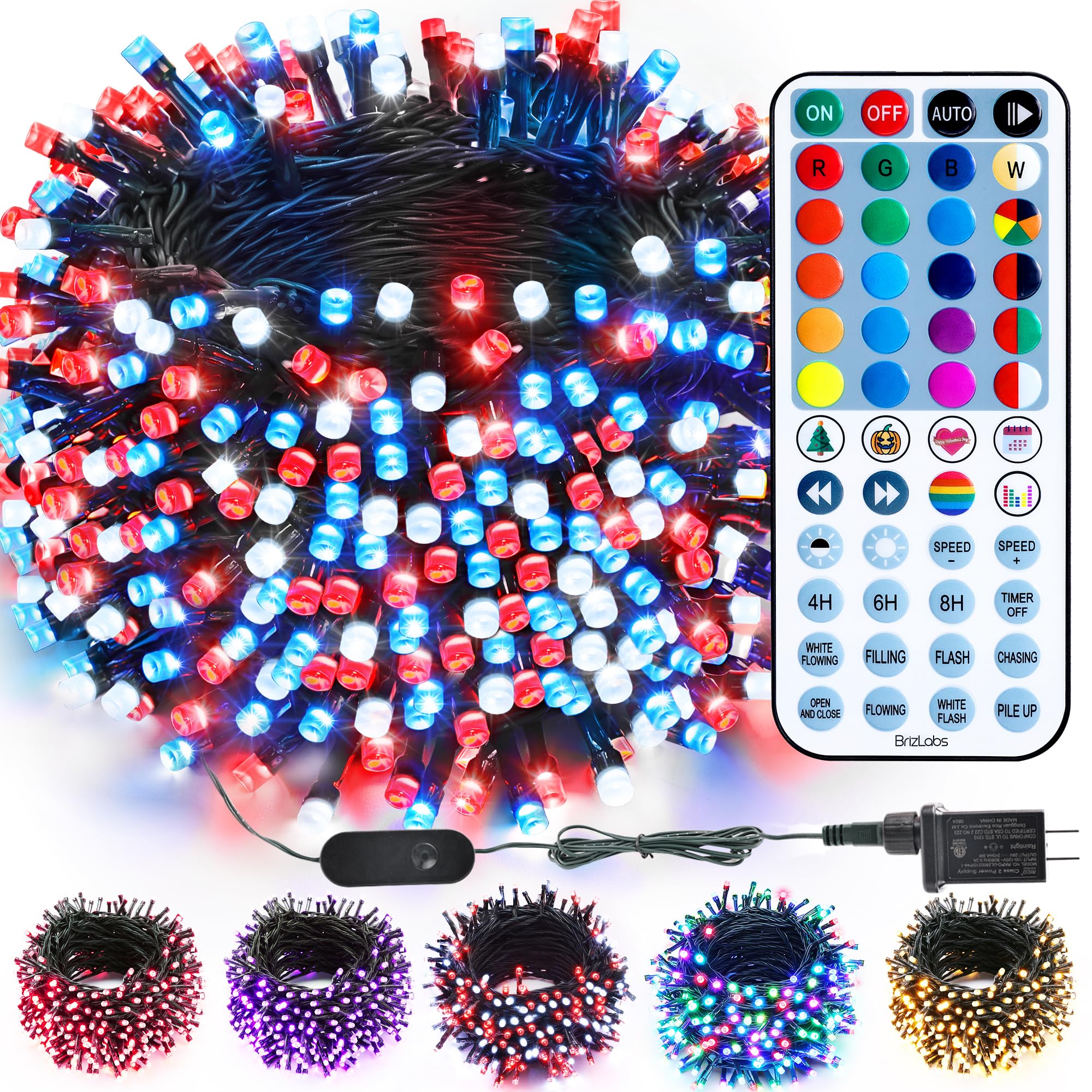 Amazon.com: BrizLabs RGB + Warm White Christmas Lights, 98.5FT 300