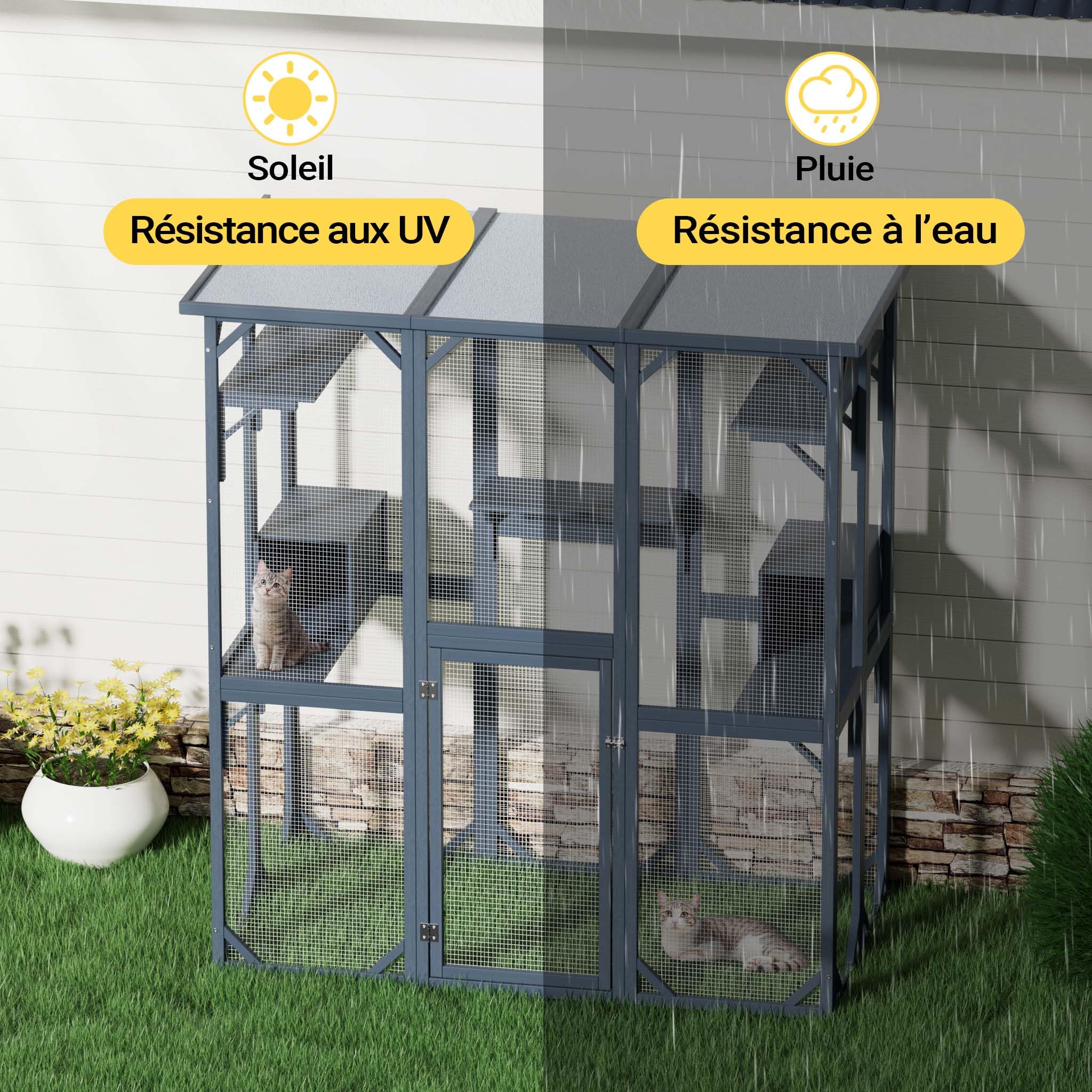 Wiltec Enclos extérieur pour Chats 1705 x 925 x 1810 mm Catio Bois Toit en Asphalte