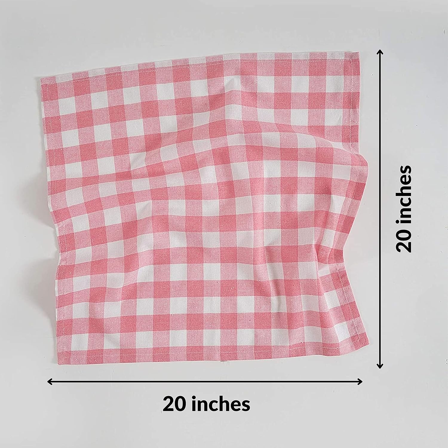 FINGERCRAFT Cloth Napkins, Everyday Use, Premium Quality, Cotton Buffalo Plaid, Set of 12, 20X20 Inch Oversized Napkins Cloth Mitered Corners, Soft, Durable Hotel Quality Pink White Checkered
