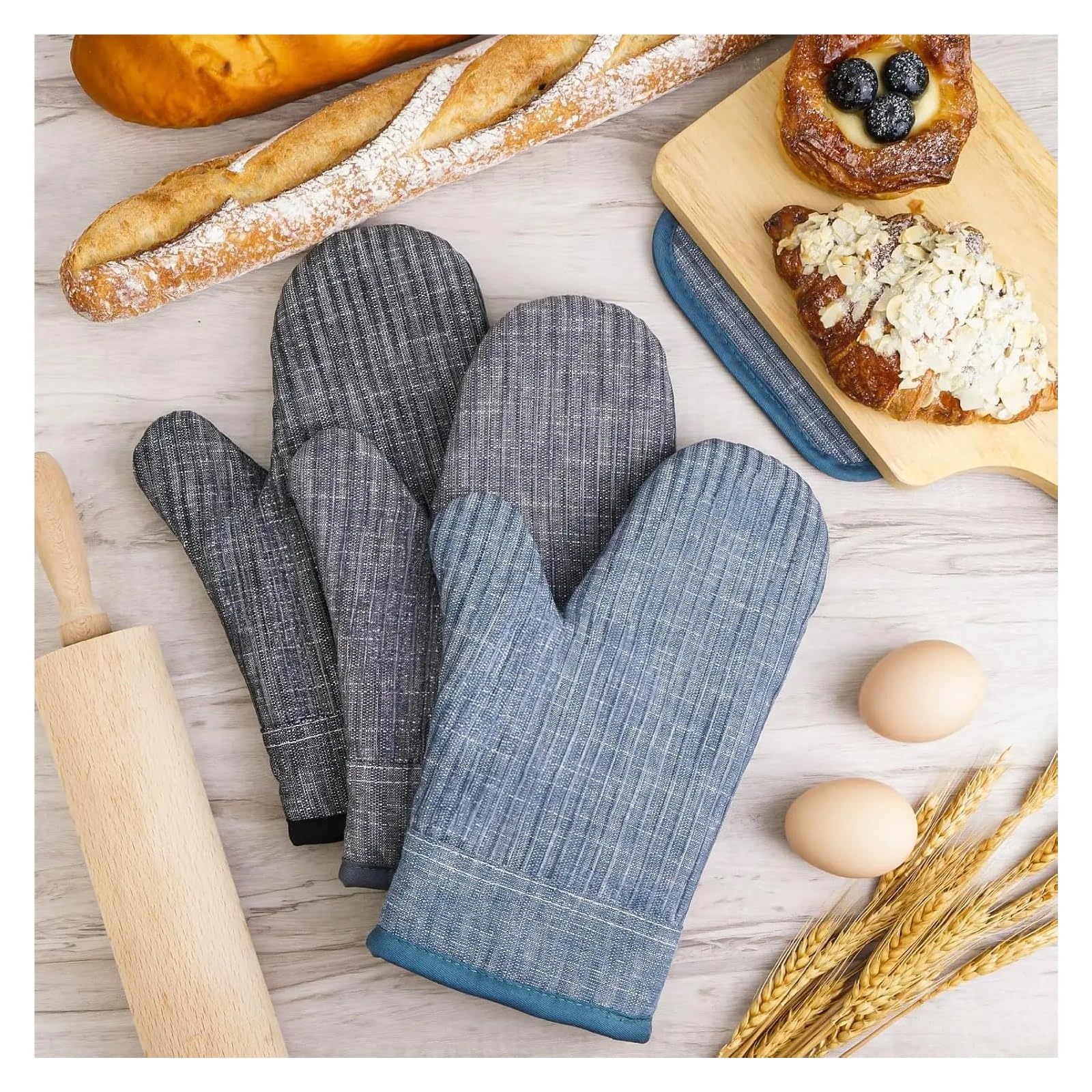 Ensemble Gants de Four et maniques, Silicone Microfibre Bleu